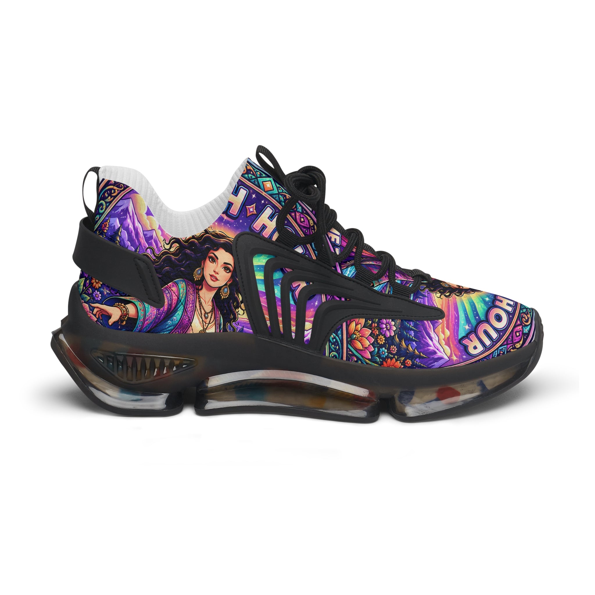 Mesh Sneakers — Colorful 'Crush Hour' Graphic Women's Athletic Shoes