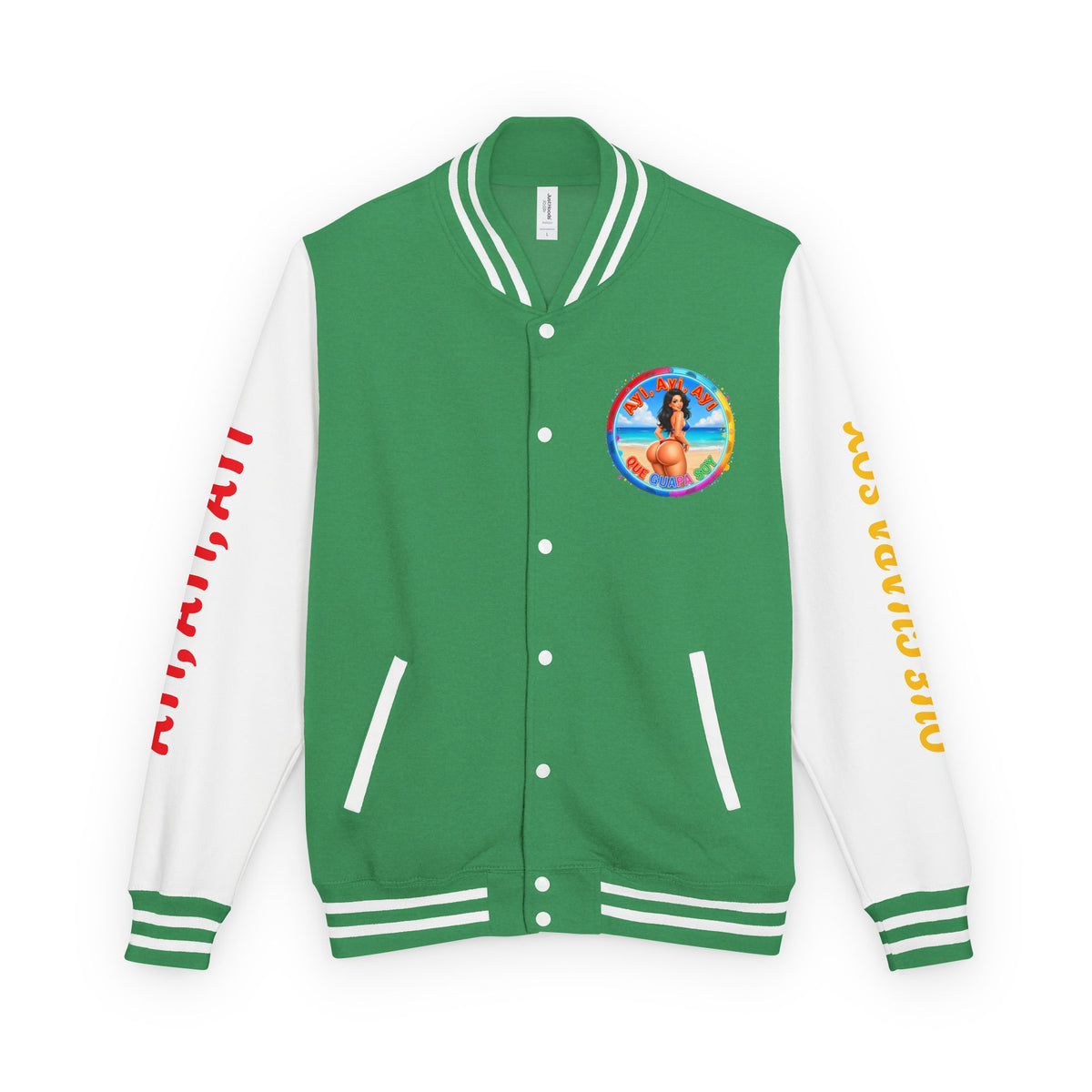 Letterman Jacket – Retro Beach Pinup Varsity Jacket with 'Ayi Ayi Ayi' Graphic