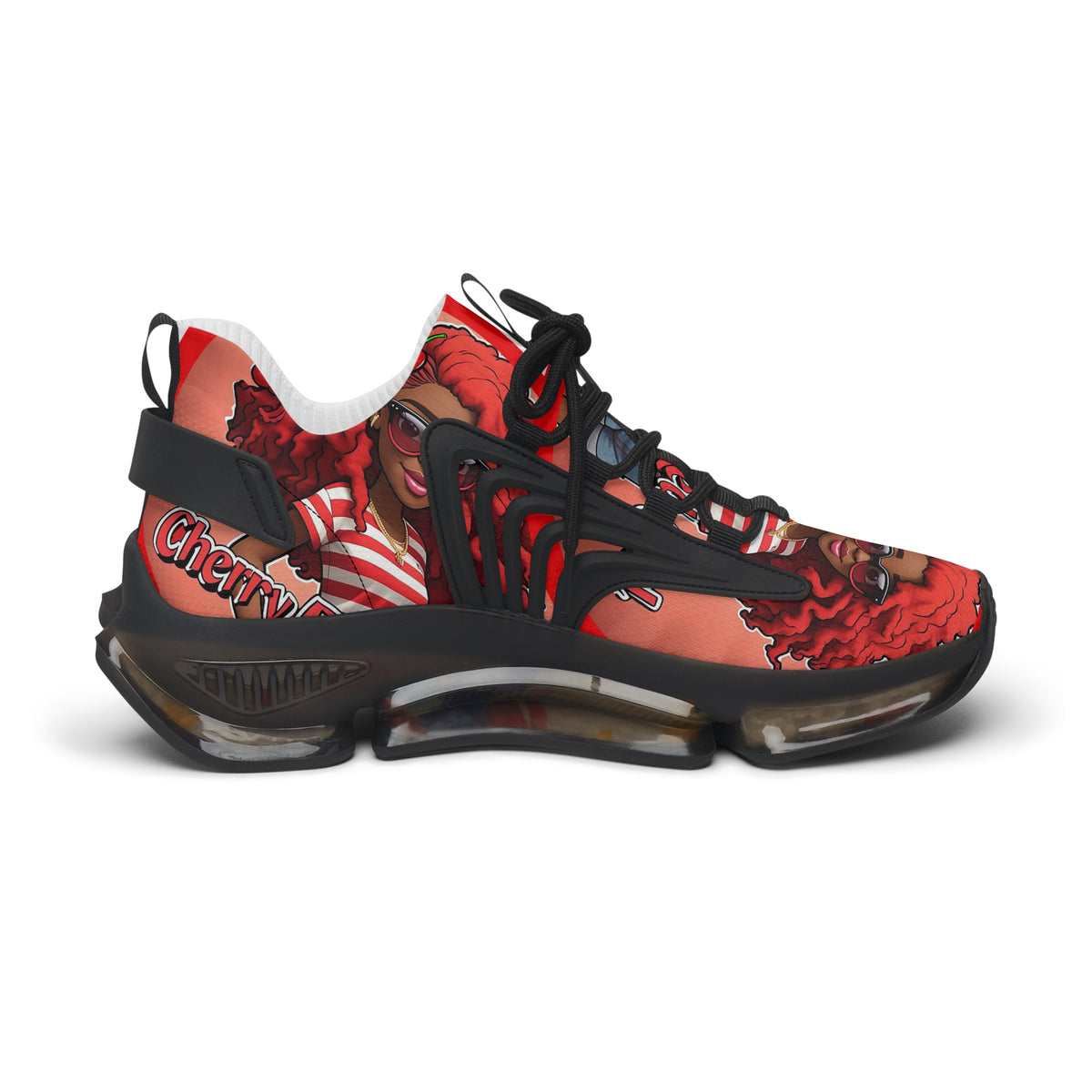 Red Curly-Haired Girl Athletic Sneakers — " Cherry Red Girl "Women's Fashion Mesh Shoes
