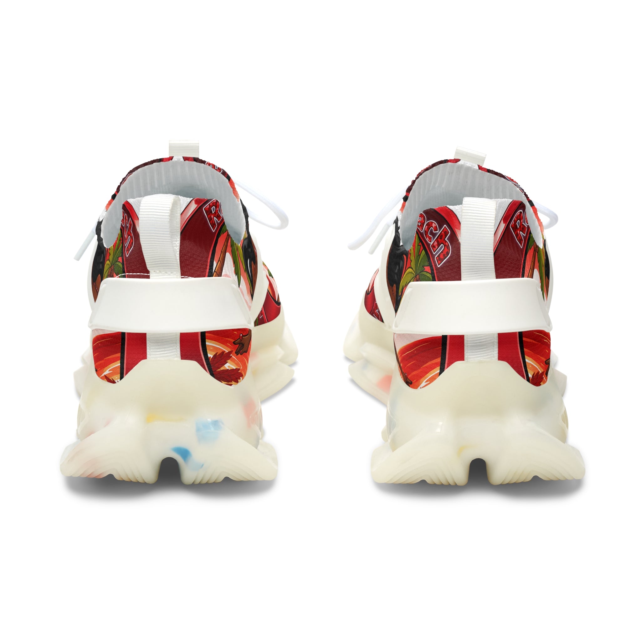 Women’s Mesh Sneakers —"Red Rubies On The Beach" Tropical Pinup Graphic Athletic Shoes