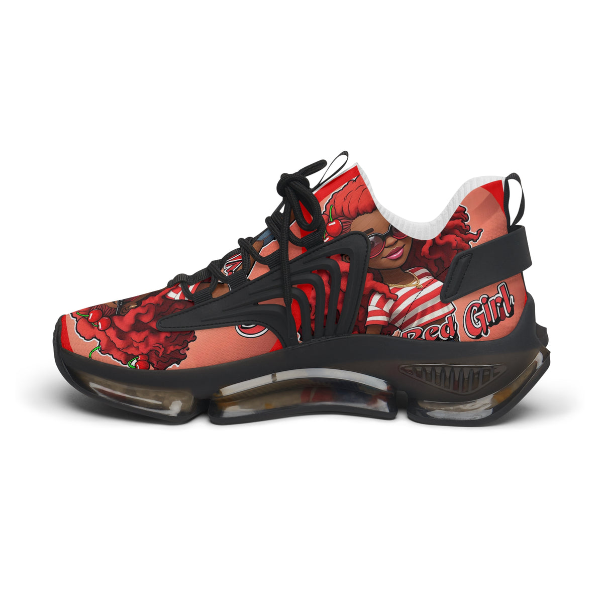 Red Curly-Haired Girl Athletic Sneakers — " Cherry Red Girl "Women's Fashion Mesh Shoes