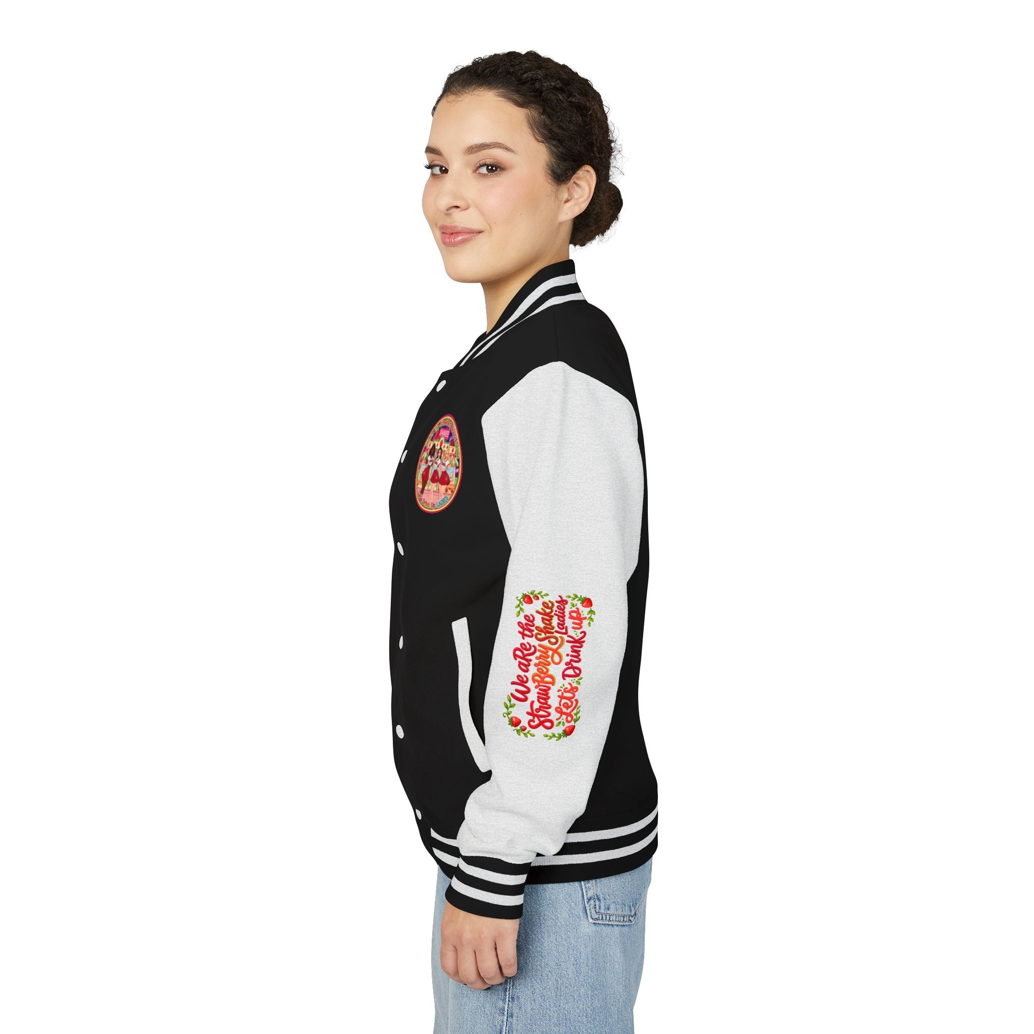 Letterman Jacket — " We Are The Strawberry Shake Ladies " Retro 'Shakee' Strawberry Girls Varsity Jacket