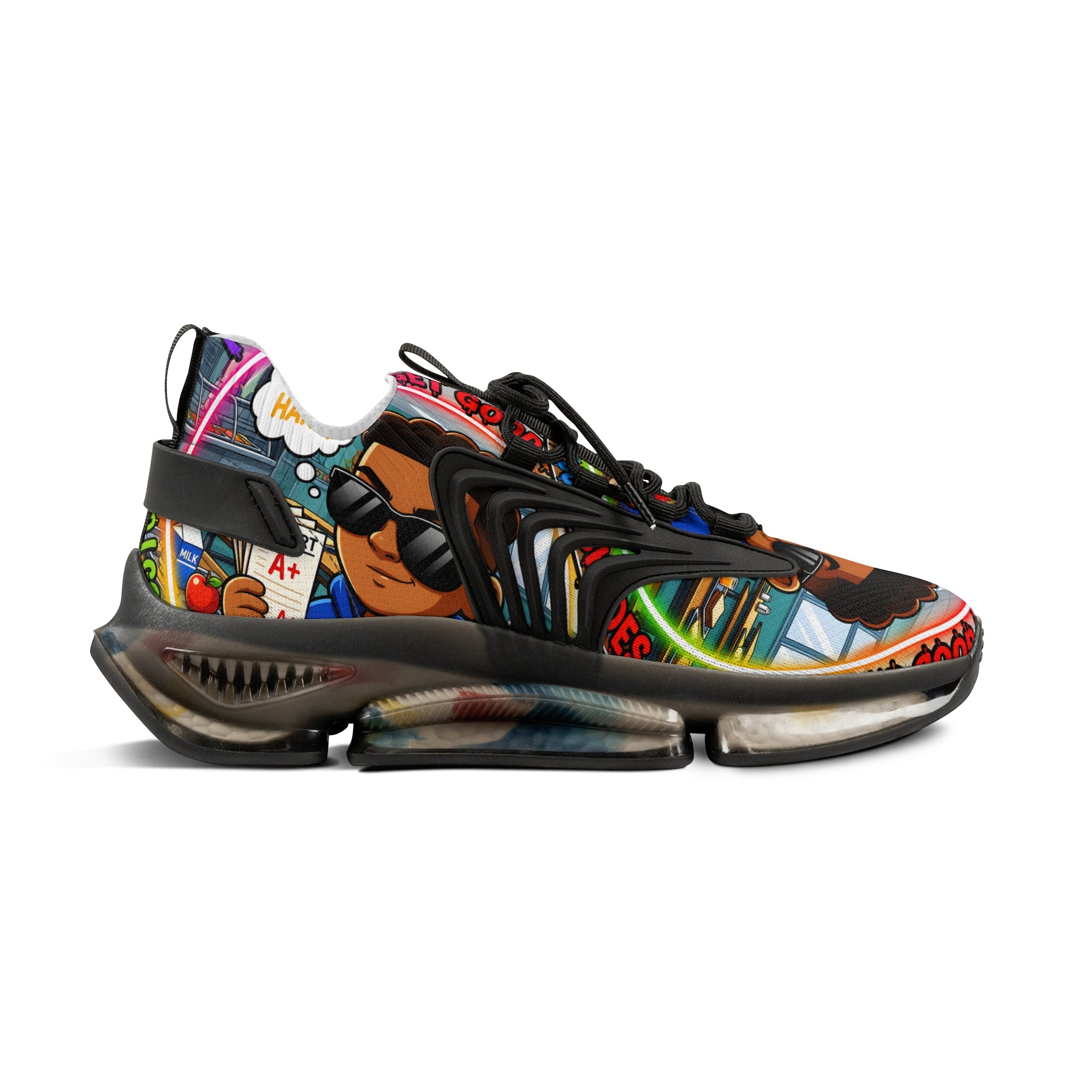 Men's Mesh Sneakers — "I Have To Get Good Grades" Colorful Urban Cartoon Print Athletic Shoes