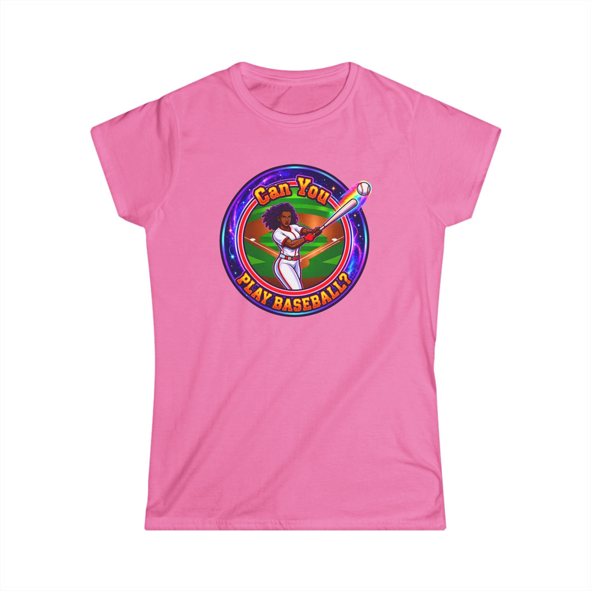 "Can You Play Baseball" Women's Baseball Tee – Feminine Softstyle Baseball Shirt