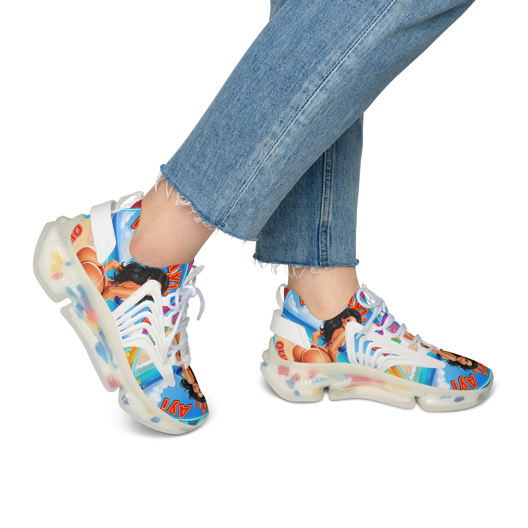 Women's Mesh Sneakers —"Ayi Ayi Ayi Que Guapa Soy "Tropical Pinup Beach Graphic Trainers