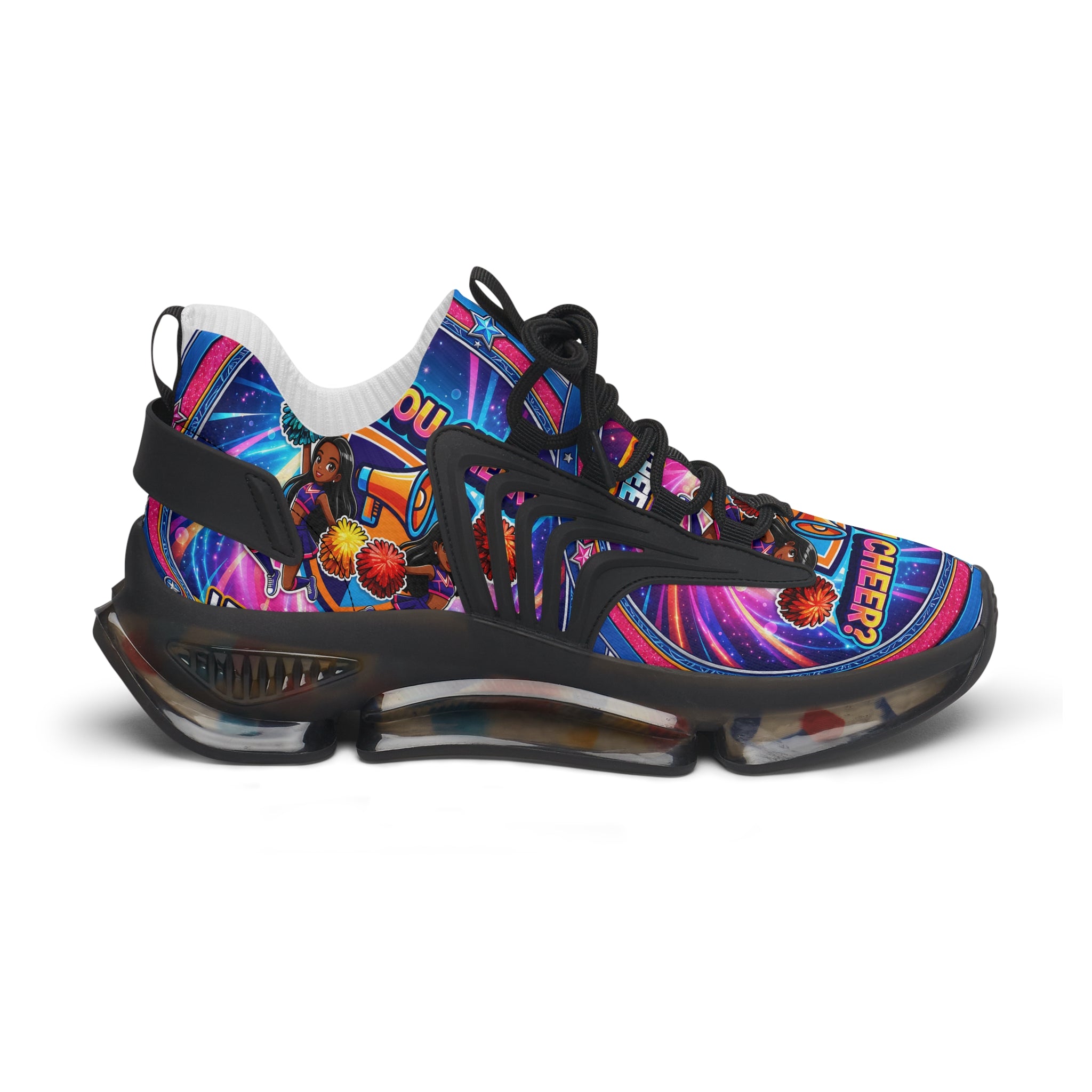 Women's Mesh Sneakers — Colorful Retro 'Can You Cheer' Graphic Athletic Shoes