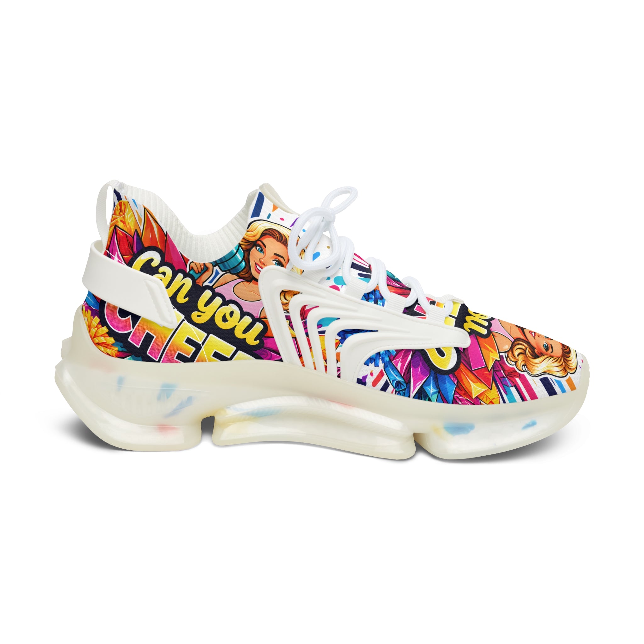 Women's Mesh Sneakers — Colorful Pop Art 'Can You Cheer Graphic Runner