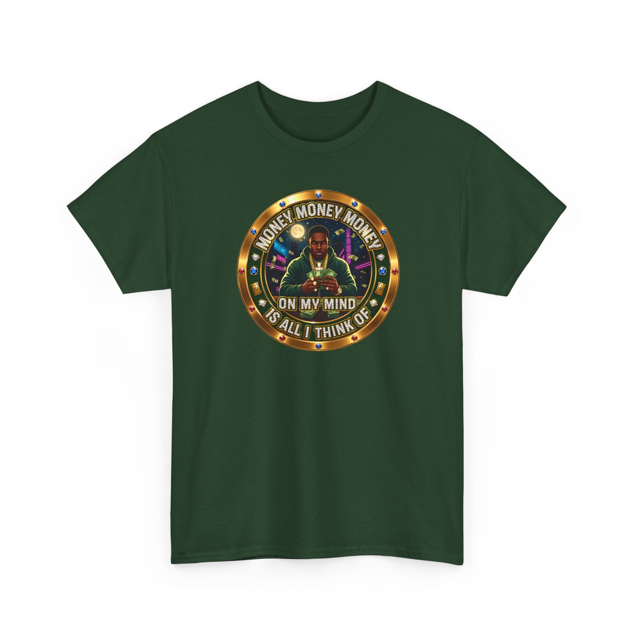 "Money On My Mind" Graphic Tee — Retro Casino Coin Design