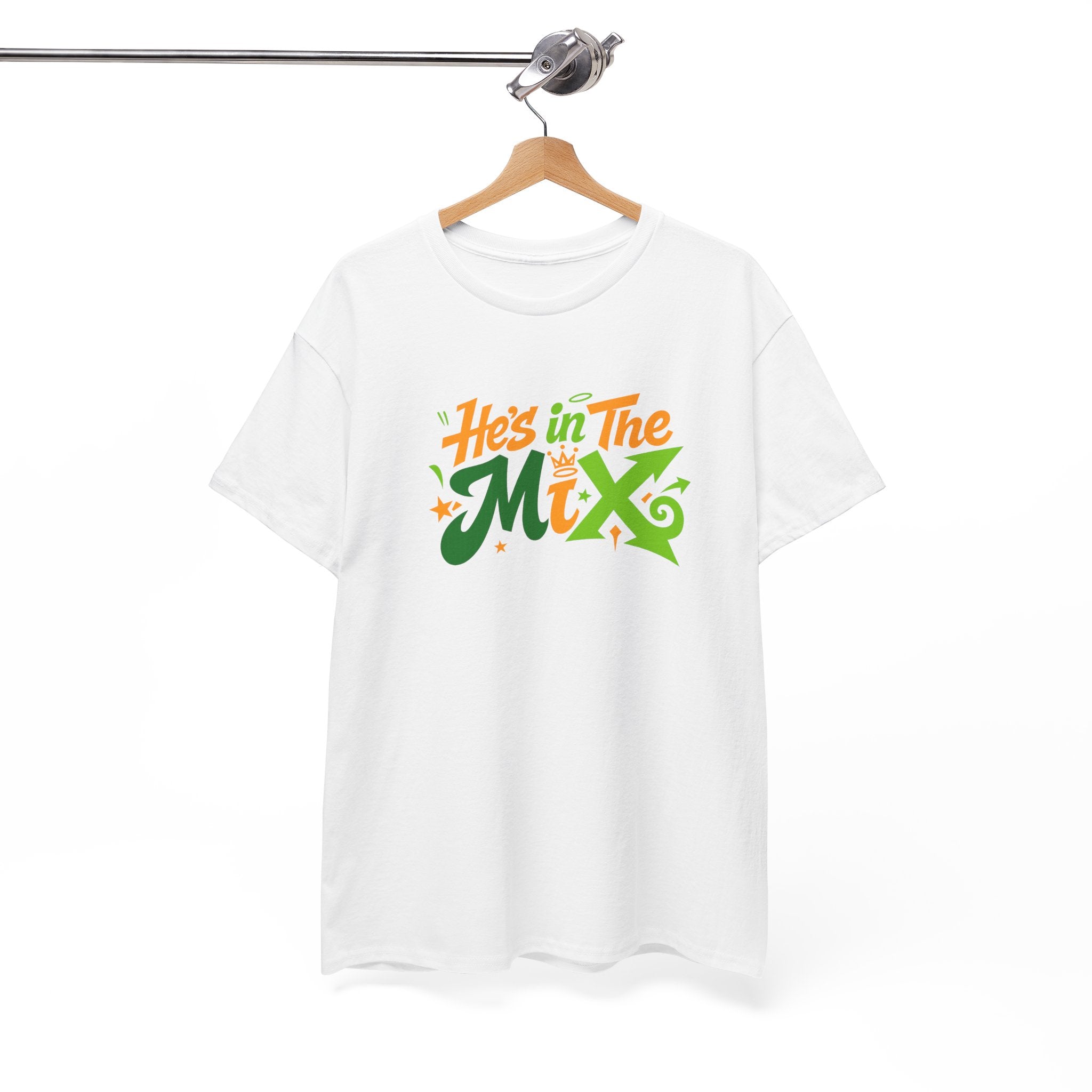 "He's in the Mix" T-Shirt — Retro Green & Orange DJ/Music Tee