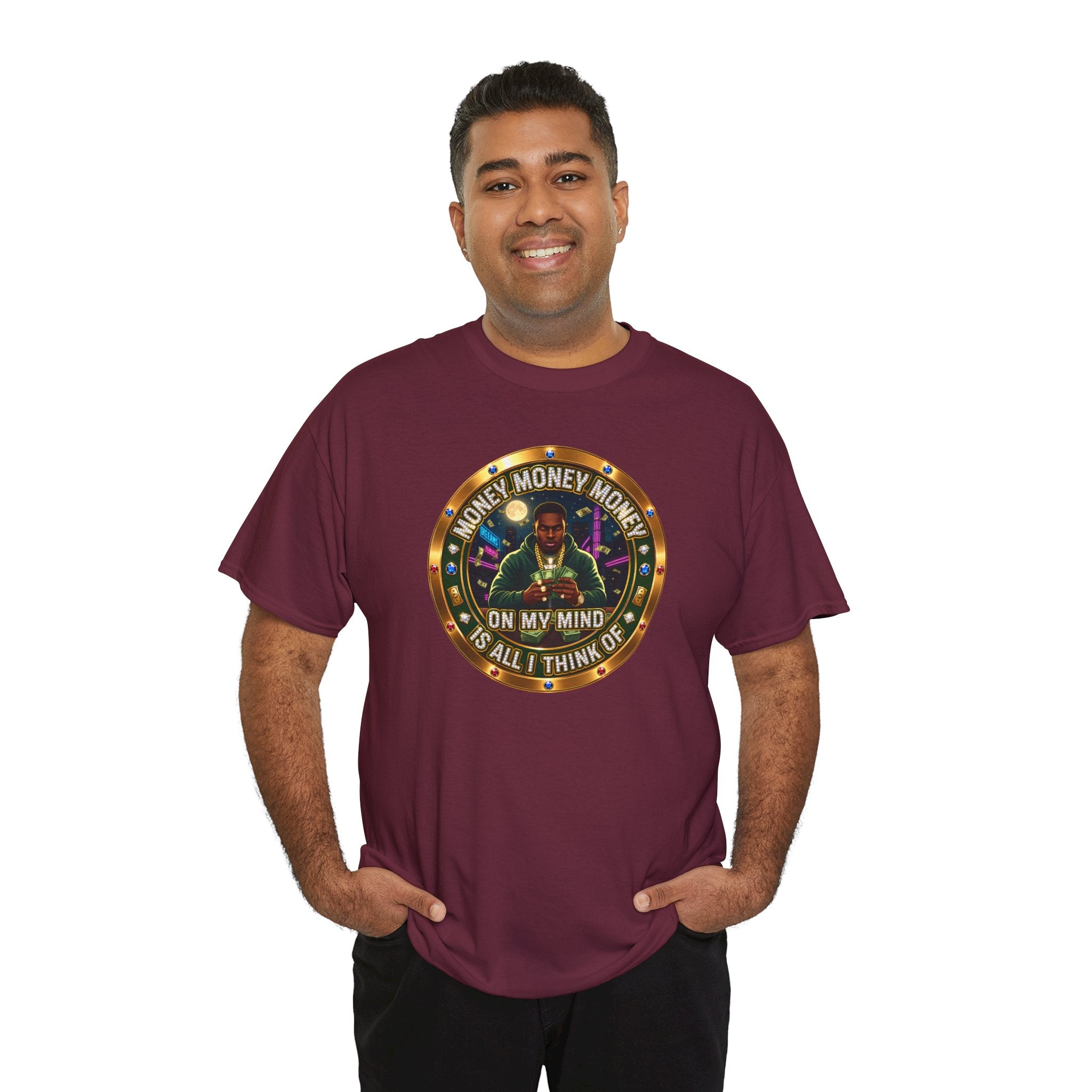 "Money On My Mind" Graphic Tee — Retro Casino Coin Design