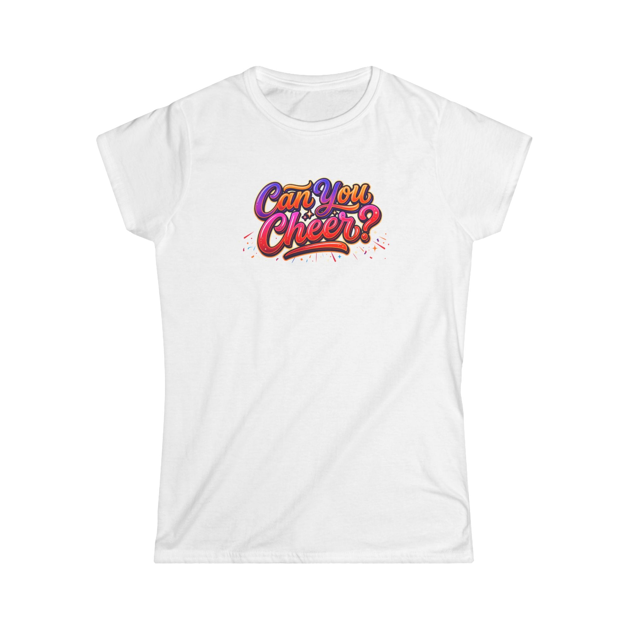 Women's Tee — "Can You Cheer" Colorful Retro Script Graphic