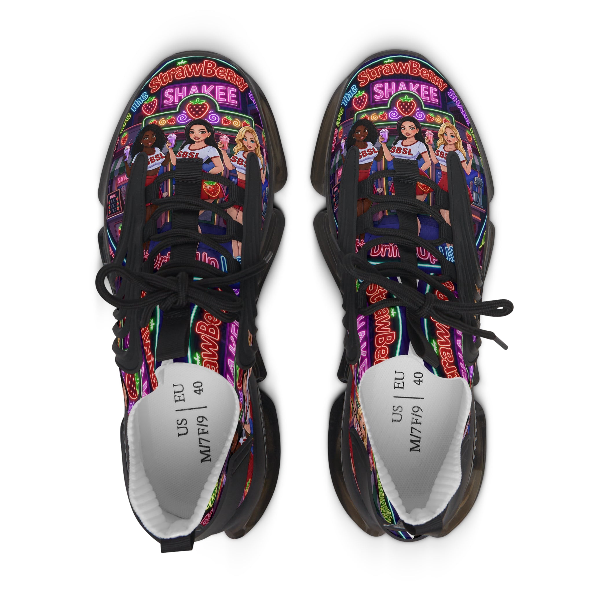 Women’s Mesh Sneakers  " Strawberry Shake "— Colorful Retro Dance Crew Graphic