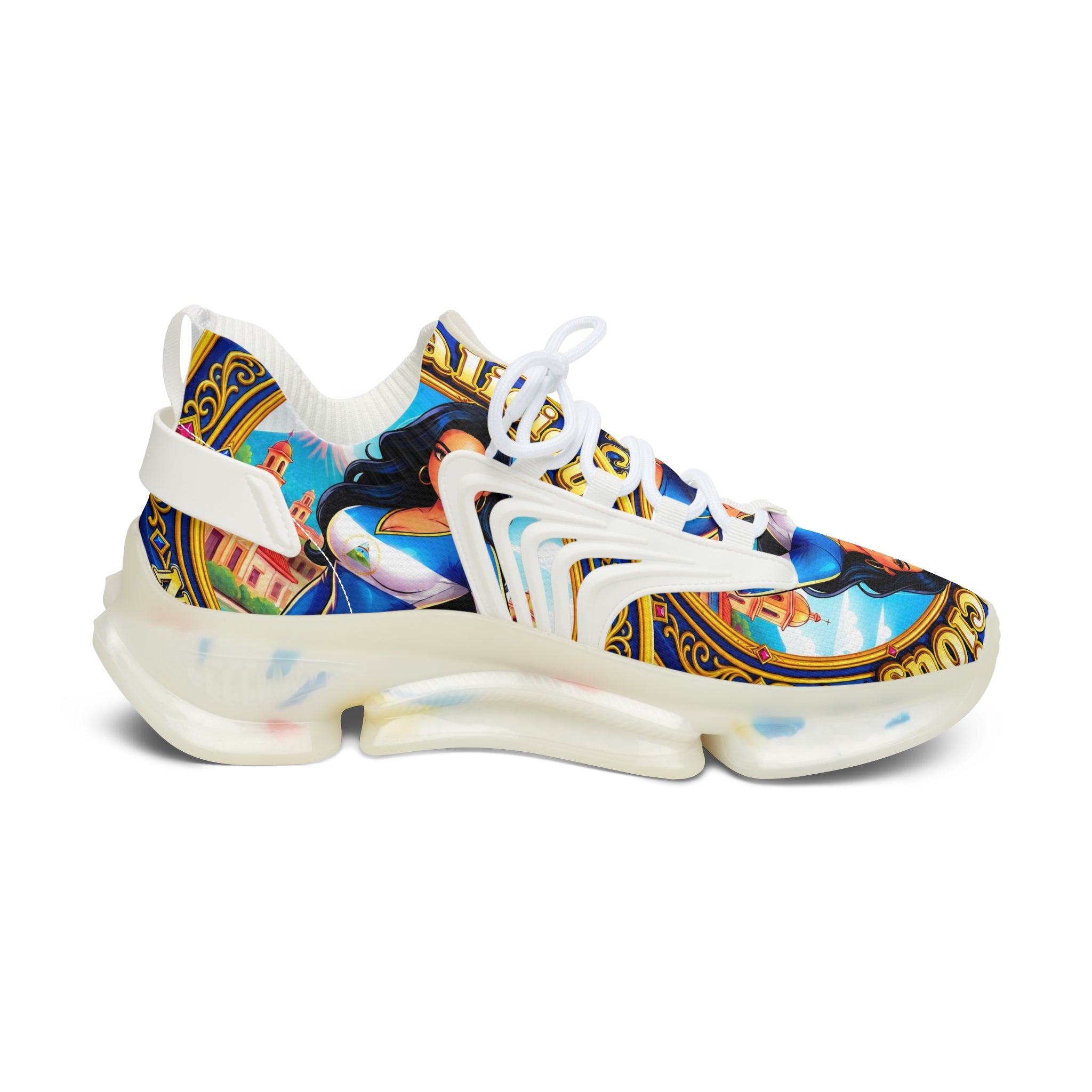 Mesh Sneakers — " Nicalicious "Vintage Pin-Up Label Print Women's Athletic Shoes