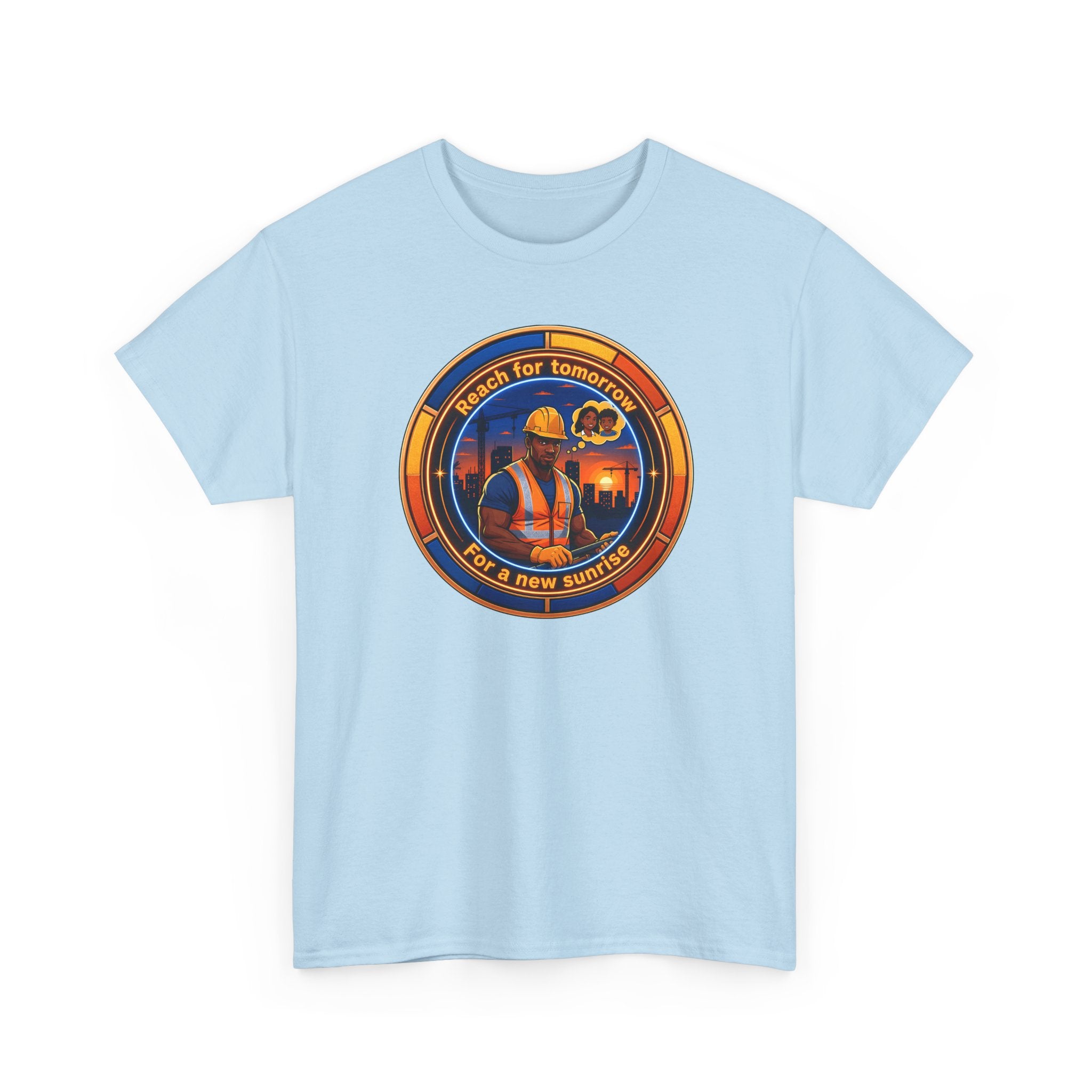 Construction Worker Sunset Tee — “Reach for Tomorrow ” Safety Crew T-Shirt