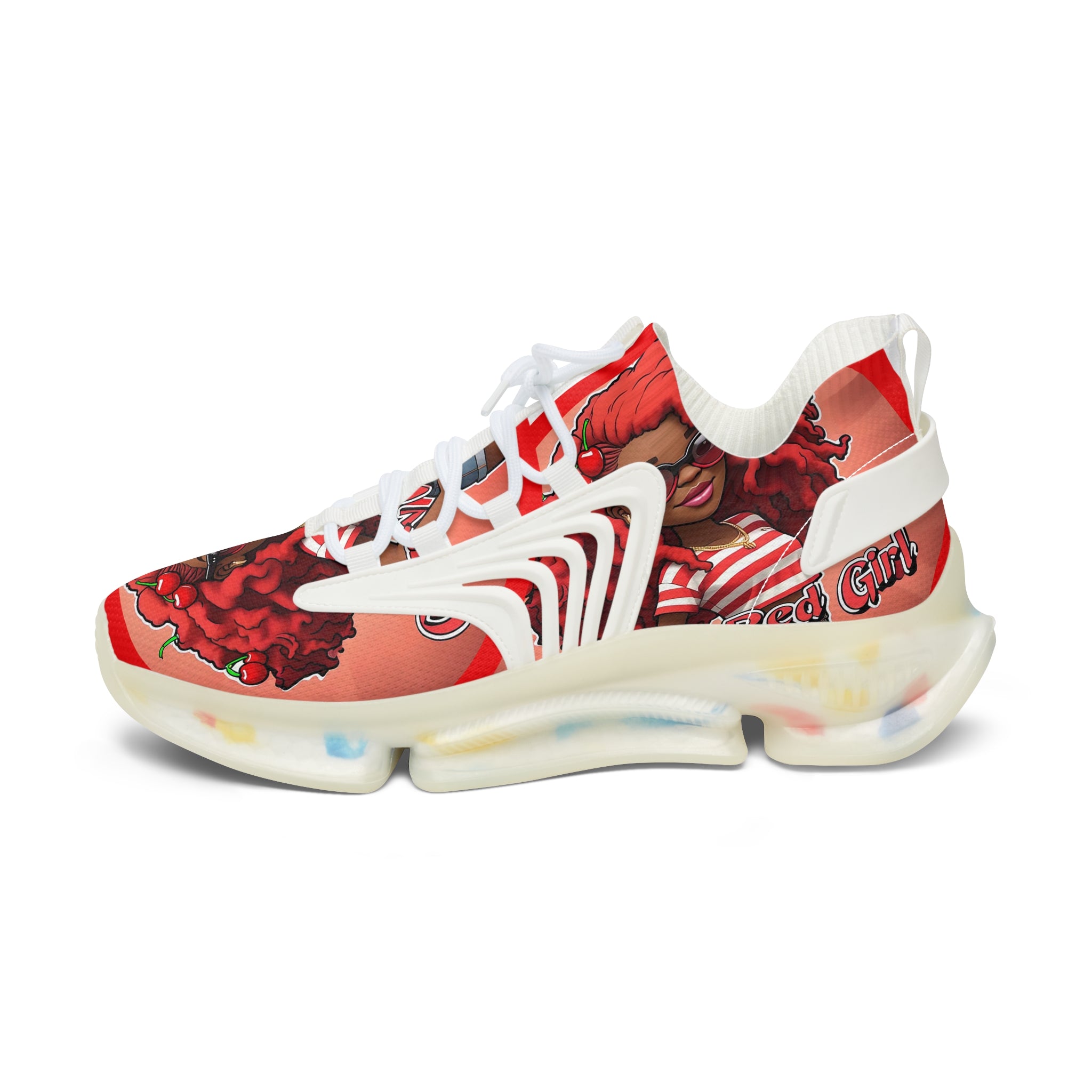 Red Curly-Haired Girl Athletic Sneakers — " Cherry Red Girl "Women's Fashion Mesh Shoes