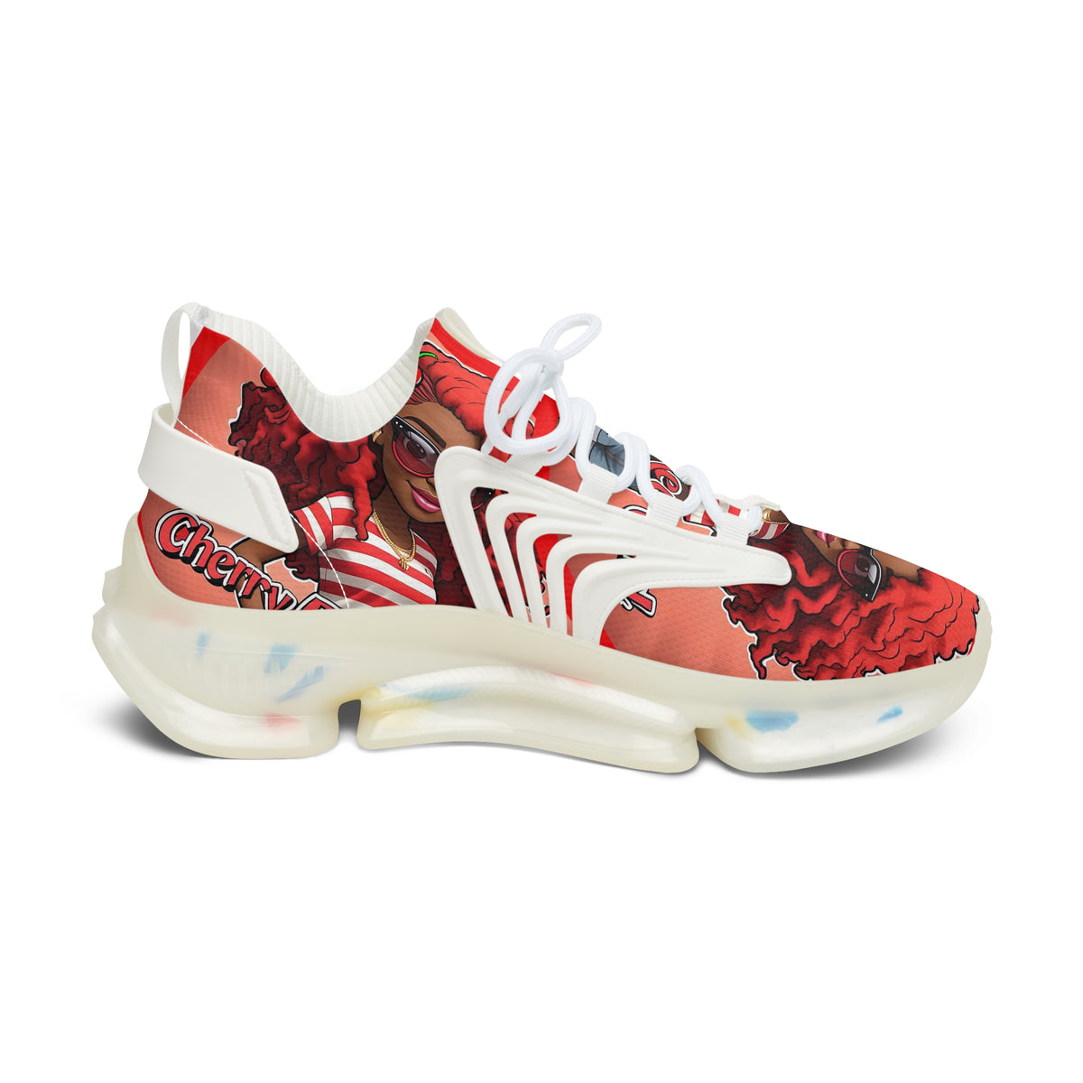 Red Curly-Haired Girl Athletic Sneakers — " Cherry Red Girl "Women's Fashion Mesh Shoes