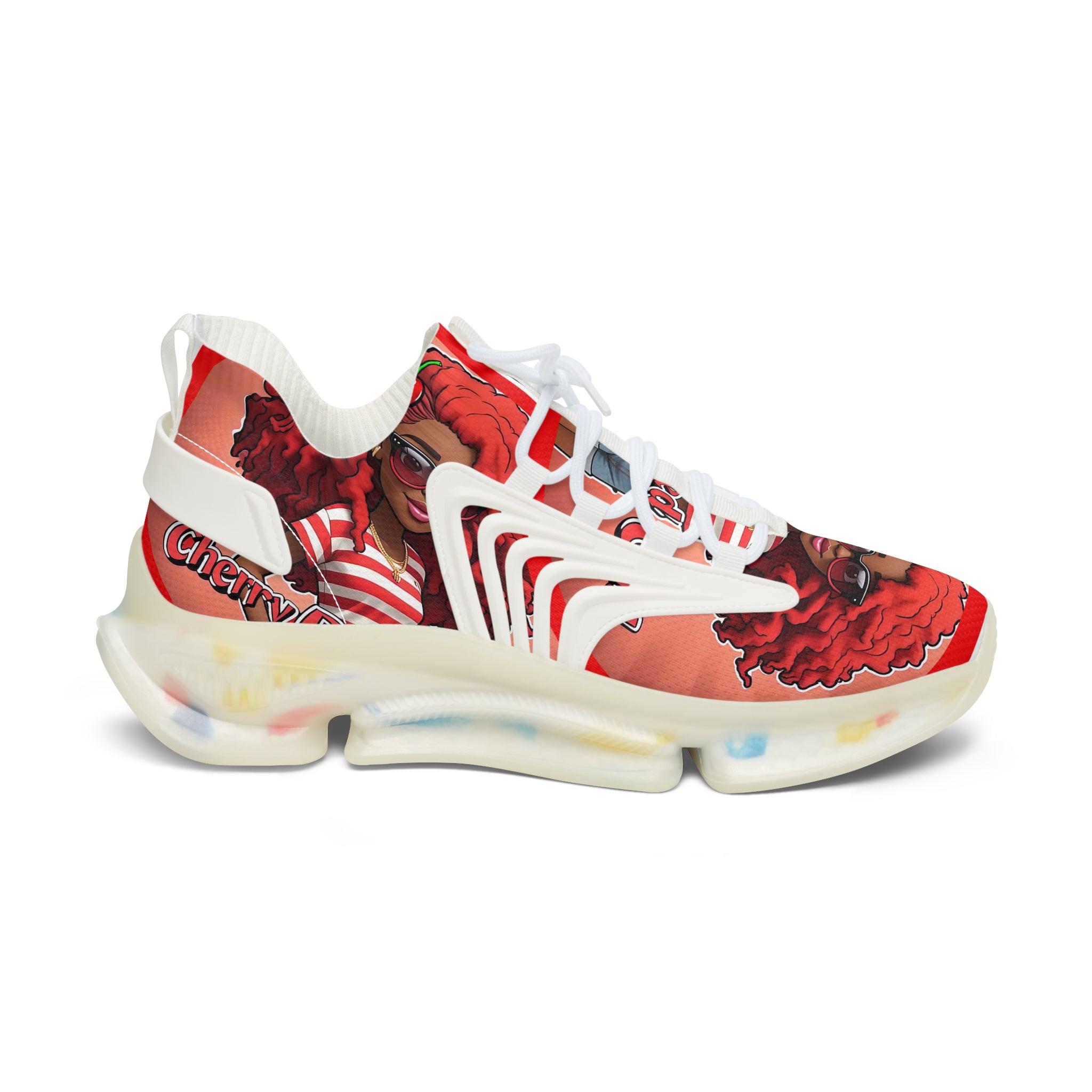 Red Curly-Haired Girl Athletic Sneakers — " Cherry Red Girl "Women's Fashion Mesh Shoes