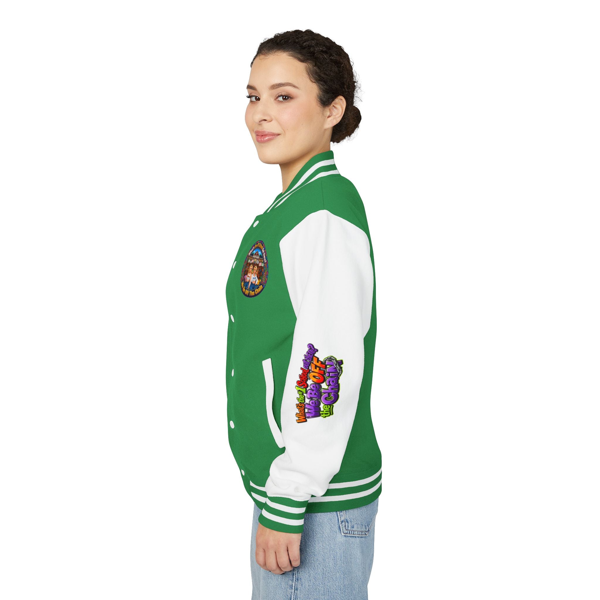 Letterman Jacket — Colorful School Spirit "We Be Off The Chain" Varsity Jacket