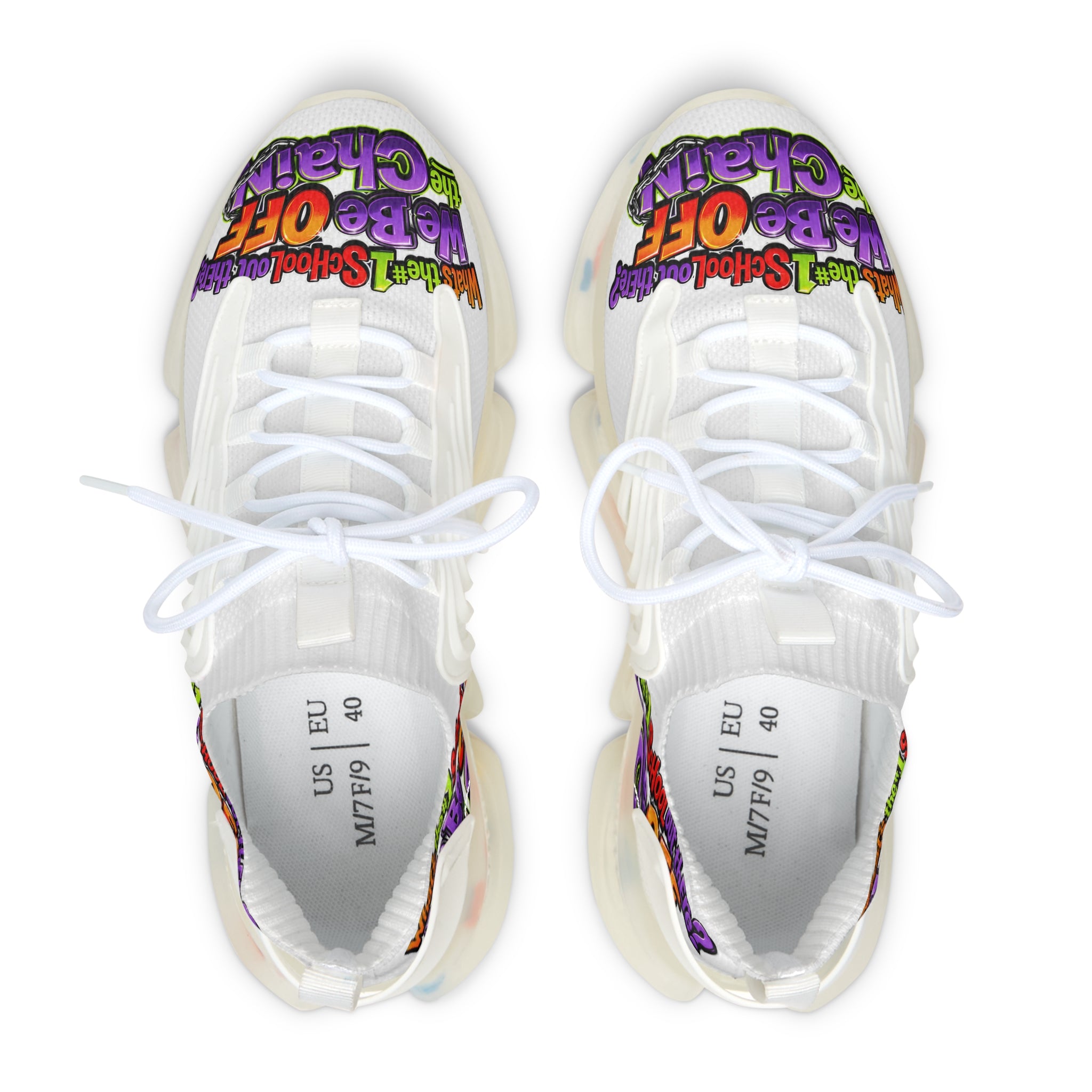 Mesh Sneakers — Colorful "We Be Off the Chain" Graphic Athletic Shoes