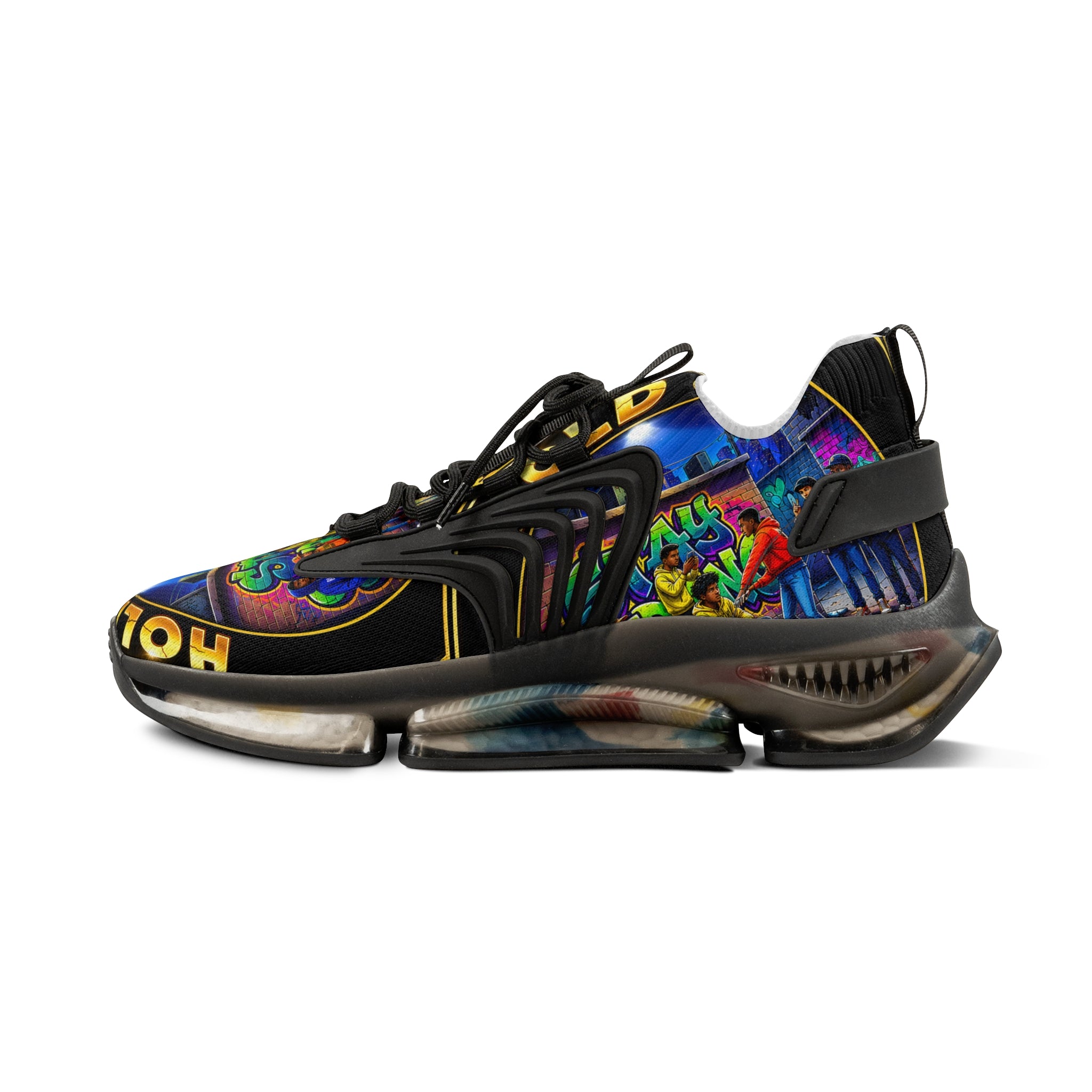 Men's Mesh Sneakers — "Hold On Be Strong" Retro Arcade Graffiti Print Athletic Shoes