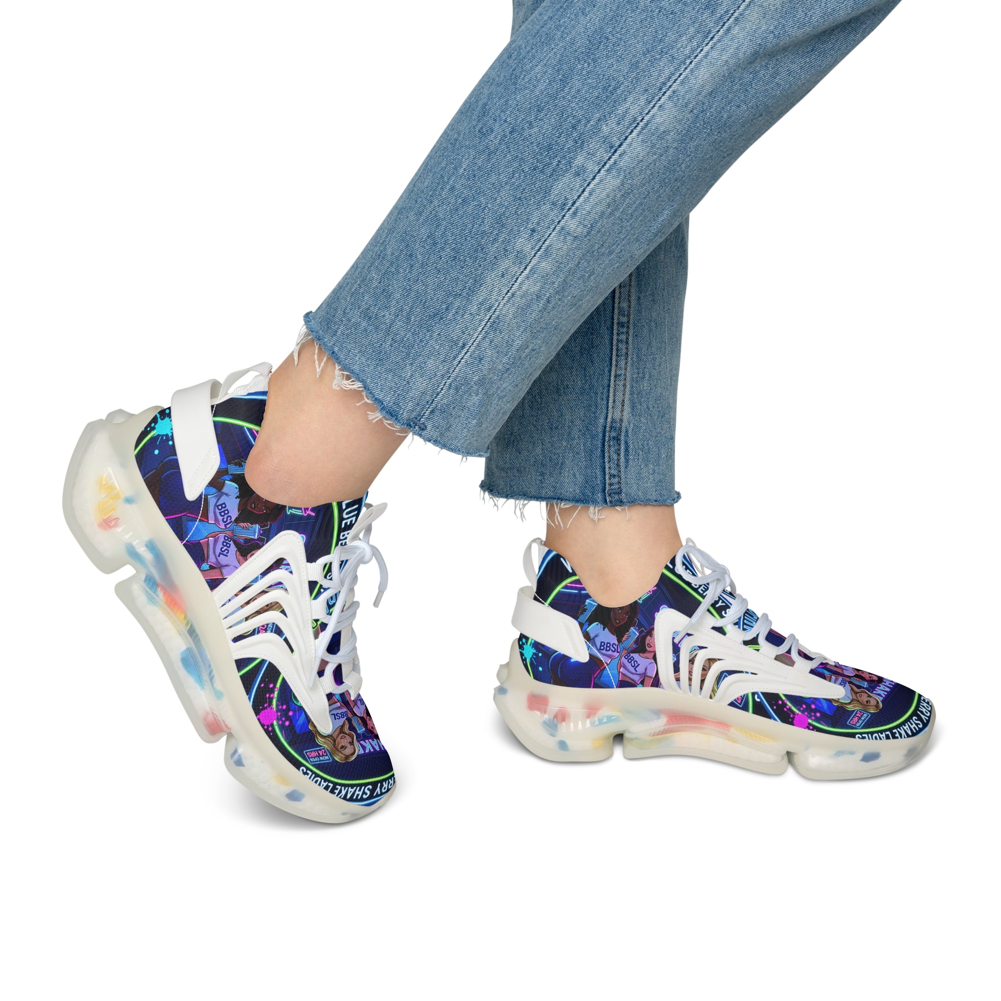 Graphic Mesh Sneakers — " We Are The Blueberry Shake Ladies "Colorful Pop Portrait Design for Women