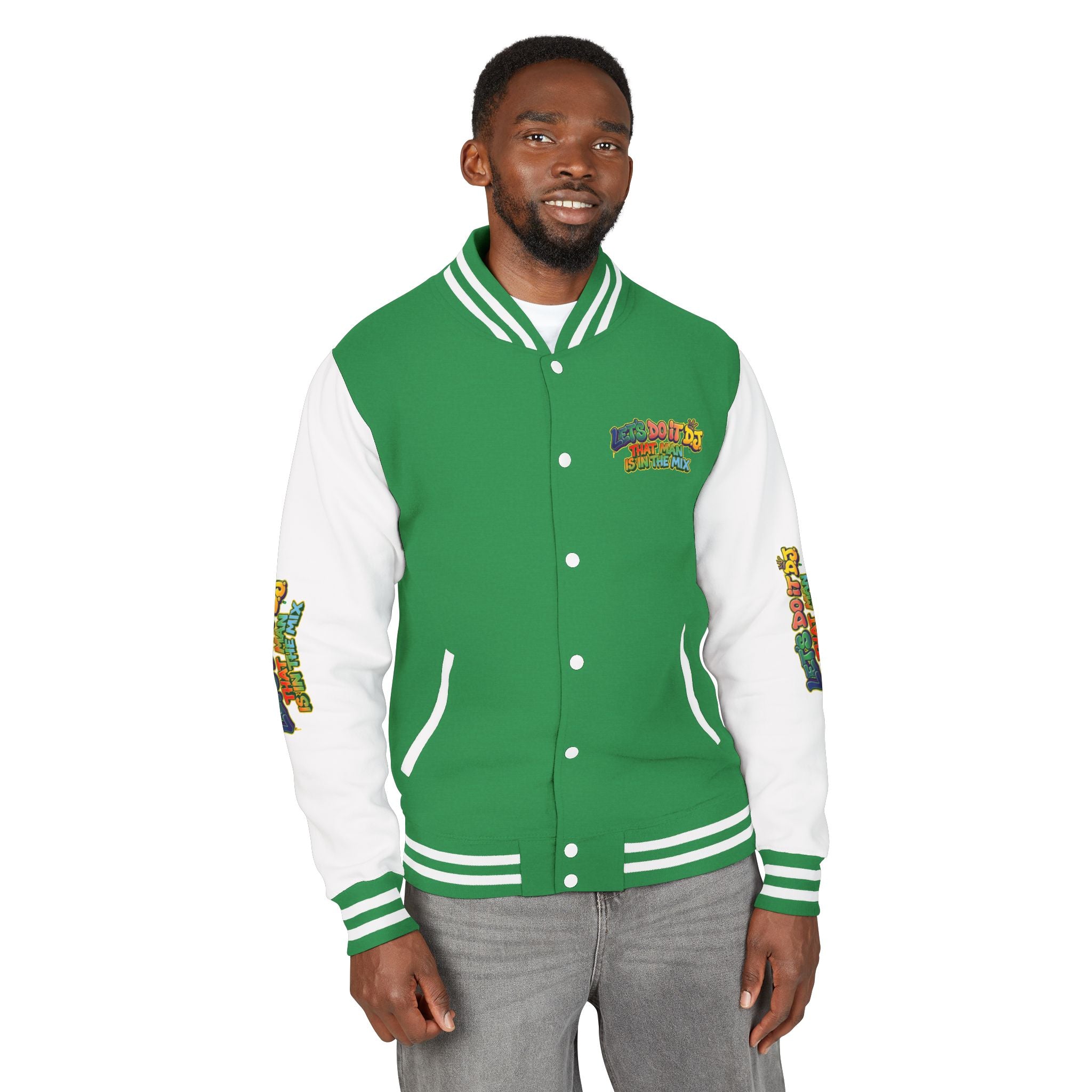 Letterman Jacket — 'Let's Do It' DJ Graphic Varsity Jacket