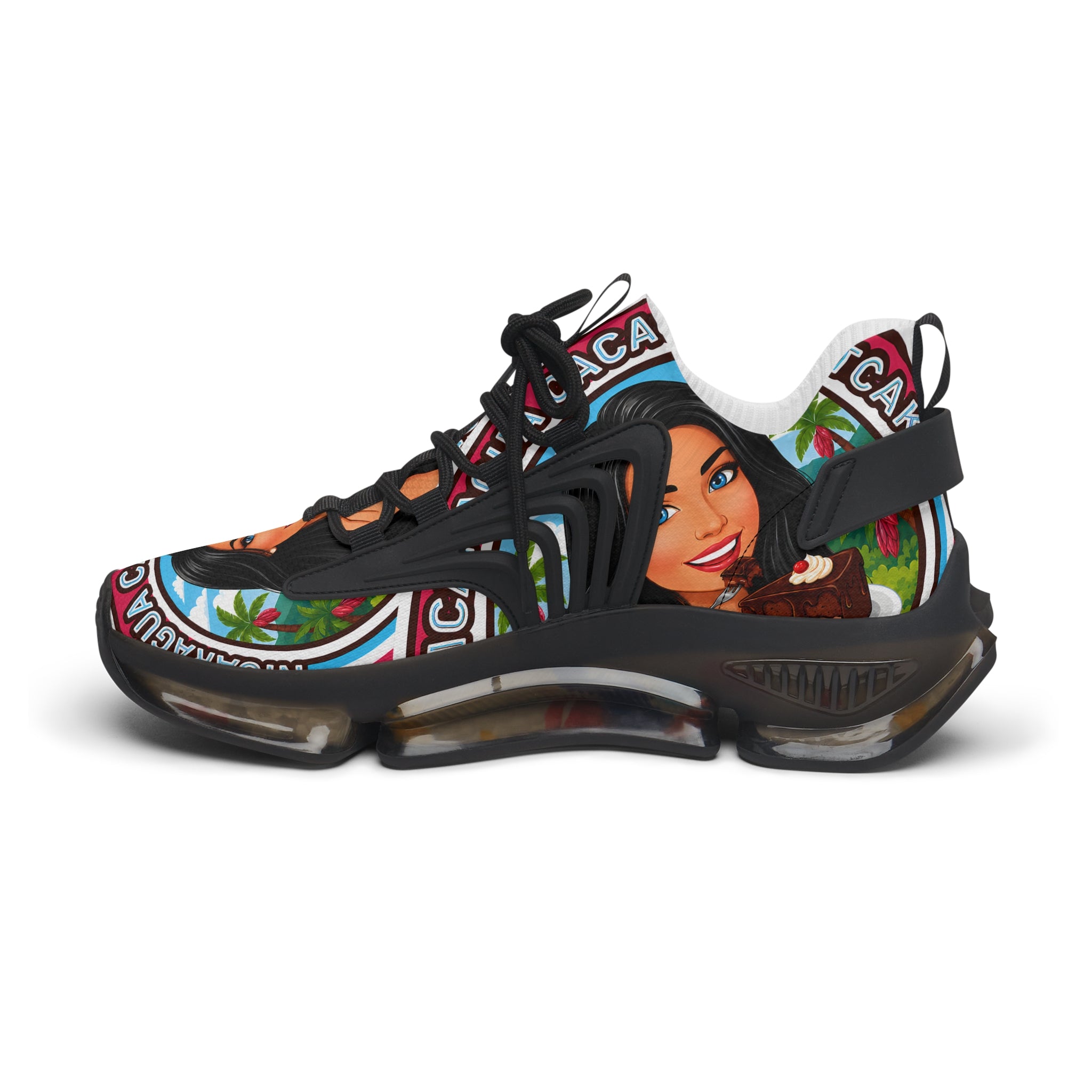 Women’s Mesh Sneakers — Retro "Nicaragua Cacao Shortcake" Graphic Athletic Shoes