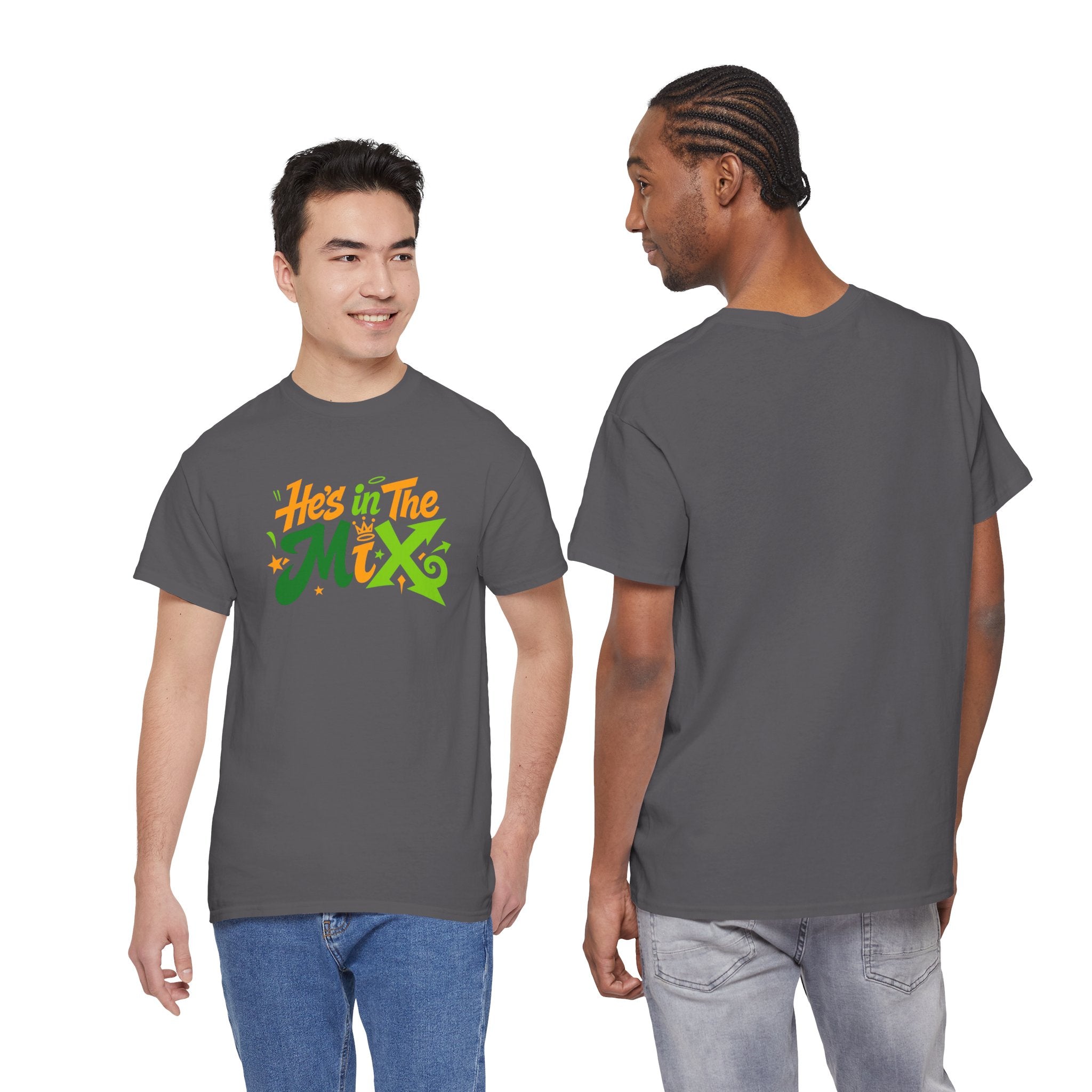 "He's in the Mix" T-Shirt — Retro Green & Orange DJ/Music Tee