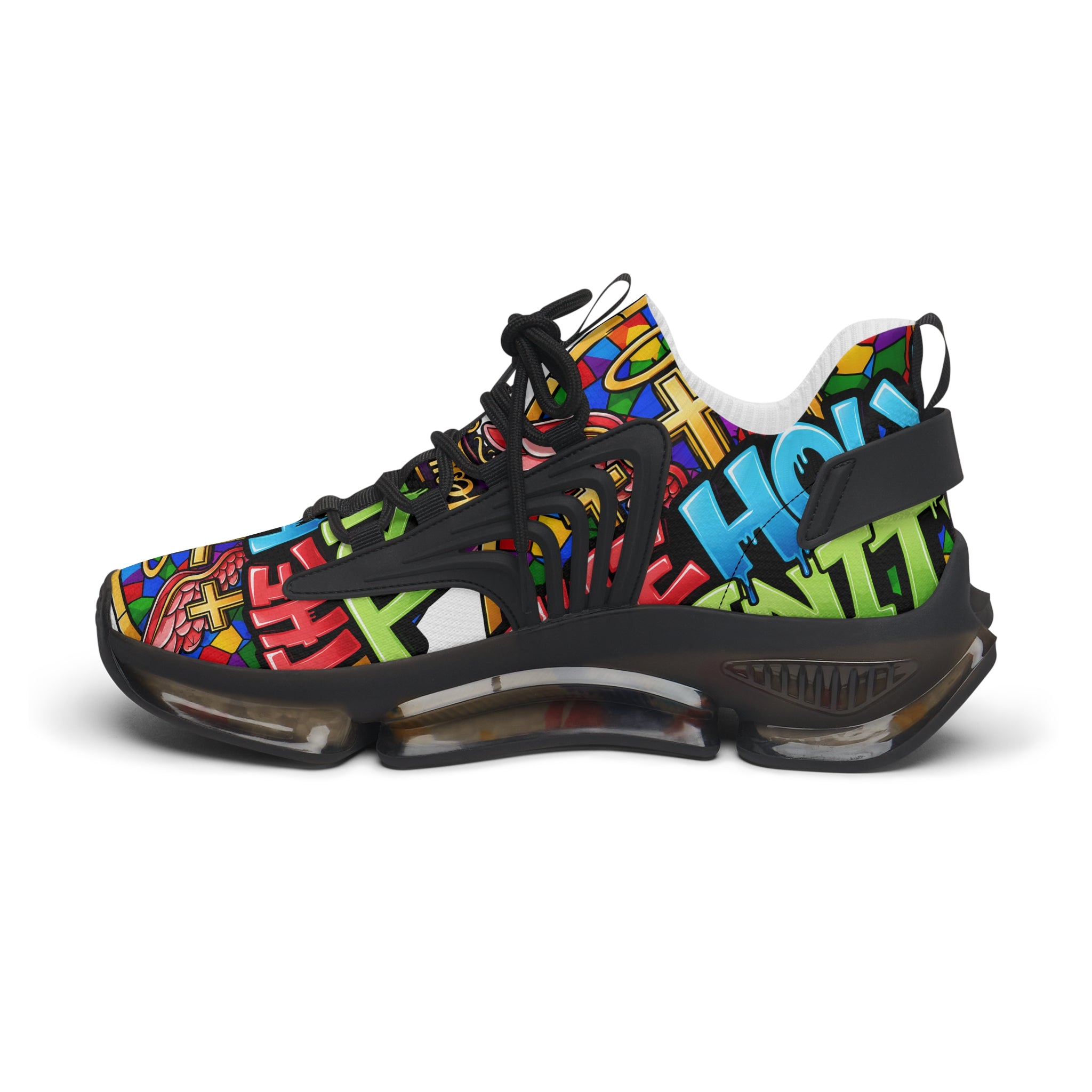 Men's Mesh Sneakers — " Holy Trinity "Colorful Graffiti Cross Design Athletic Shoes