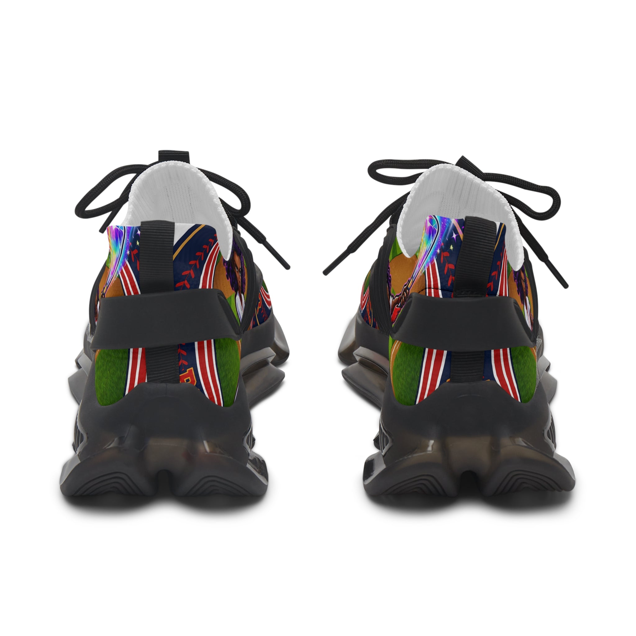 Women's Mesh Sneakers — " Can You Play Baseball "Vibrant Afrocentric Athletic Shoes with 'I Can You' Graphic