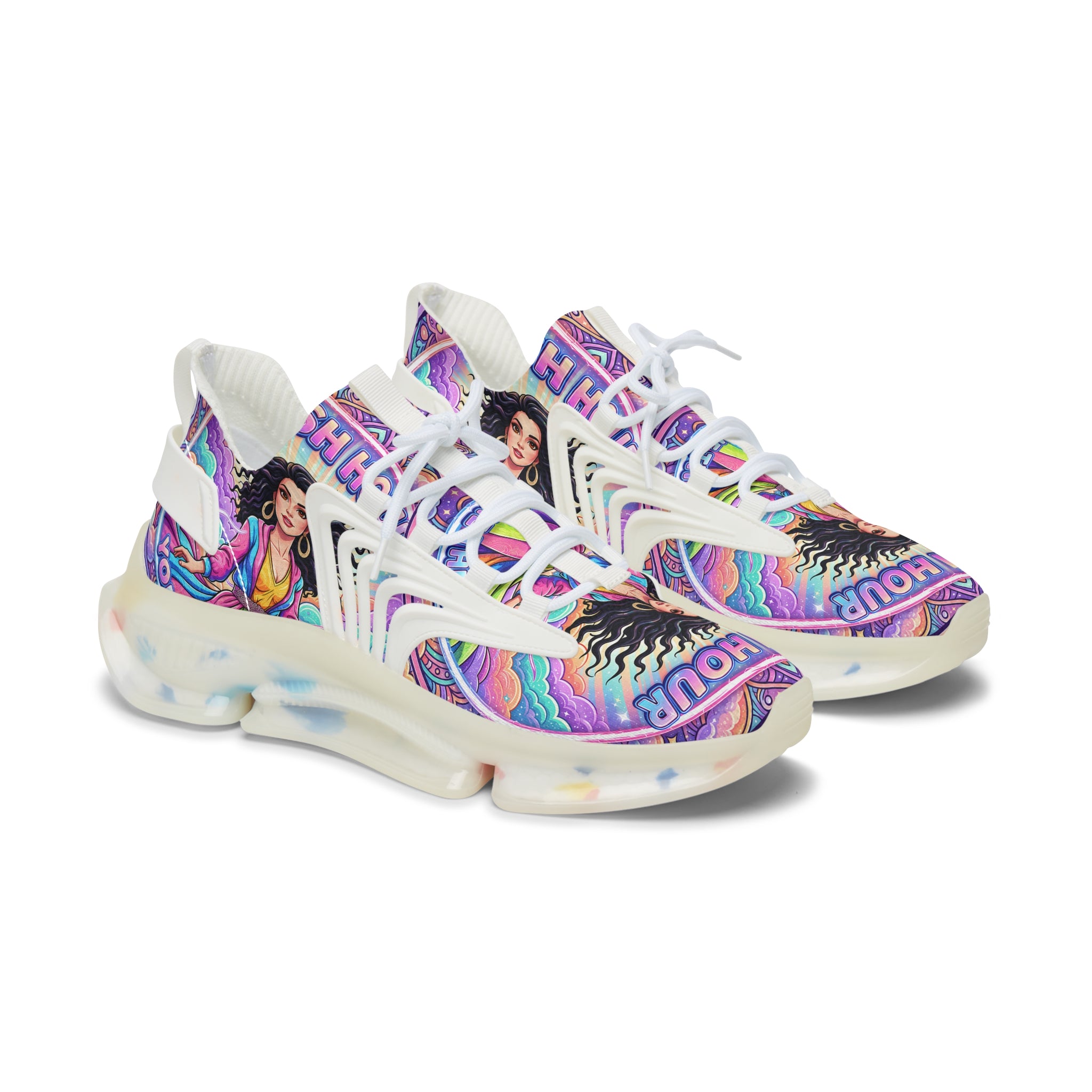 Mesh Sneakers — "Rush Hour "Vibrant Boho Goddess Graphic Women’s Athletic Shoes