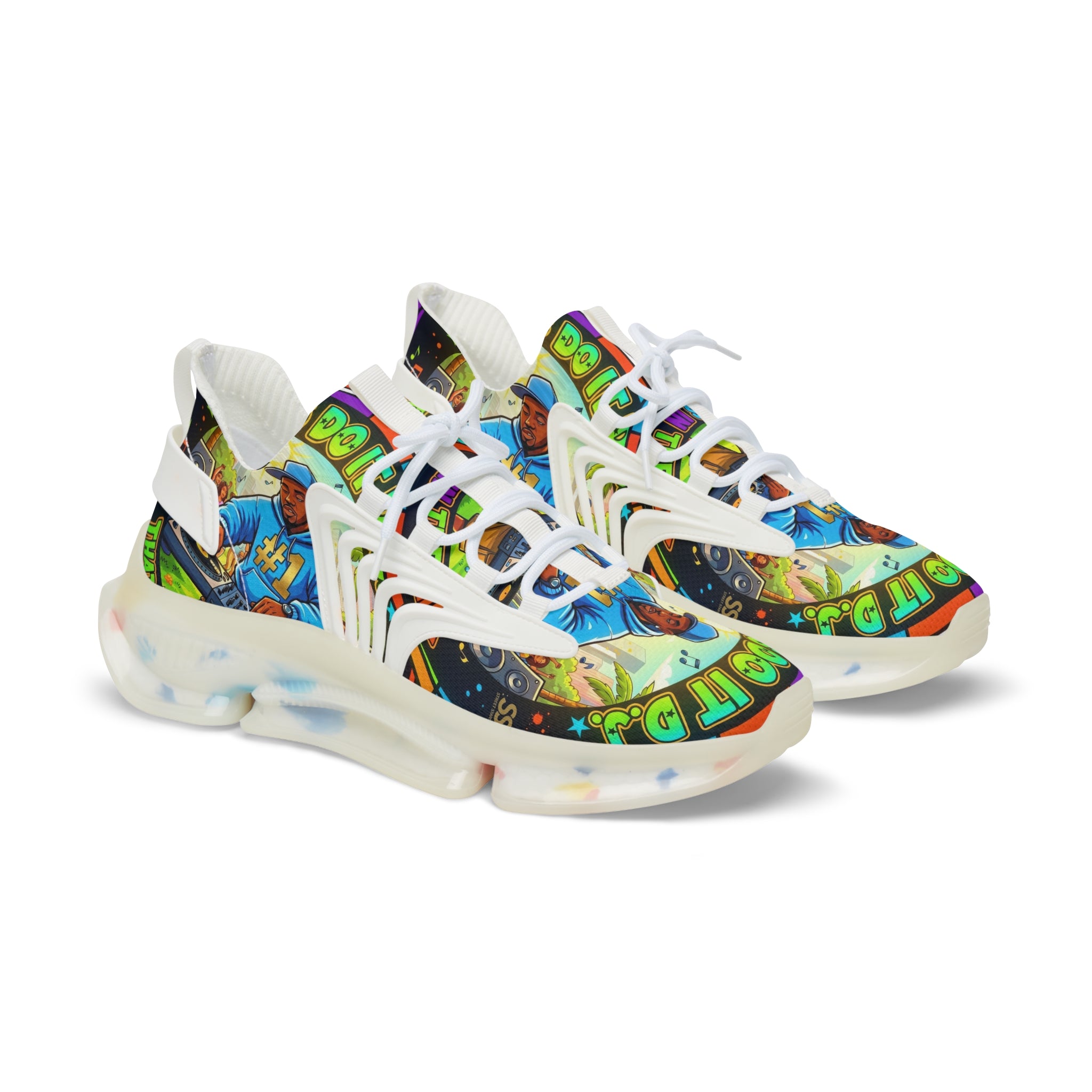 Men's Graphic Mesh Sneakers — " Lets Do It DJ" Colorful Retro DJ Street Style