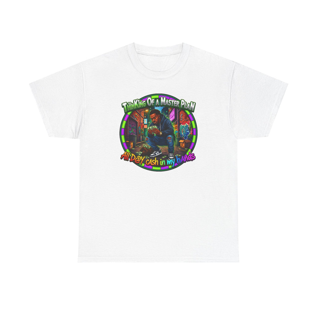 T-Shirt — "Thinking of a Master Plan" Colorful Retro Hip-Hop Graphic Tee