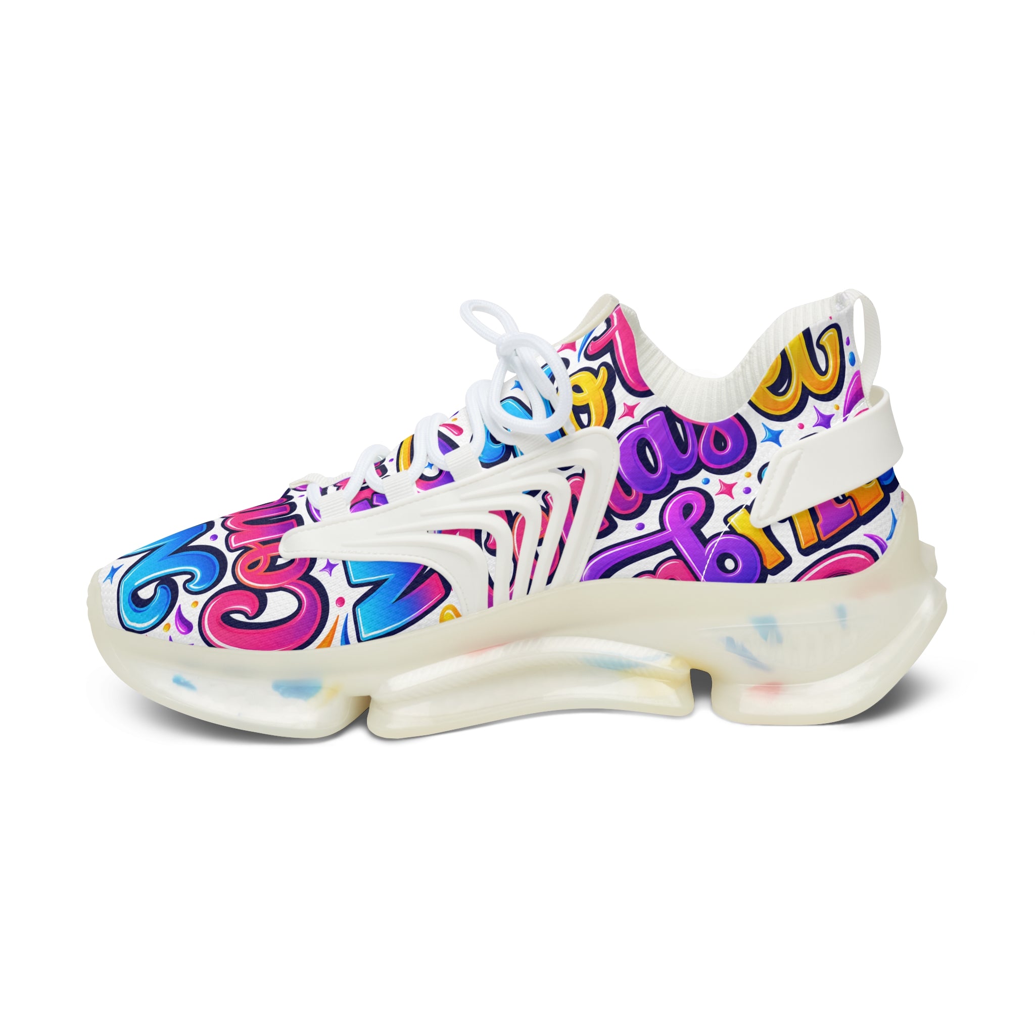 Colorful Graffiti 'No Te Comas El Membrillo" Women's Mesh Sneakers — Funky Streetwear Trainer