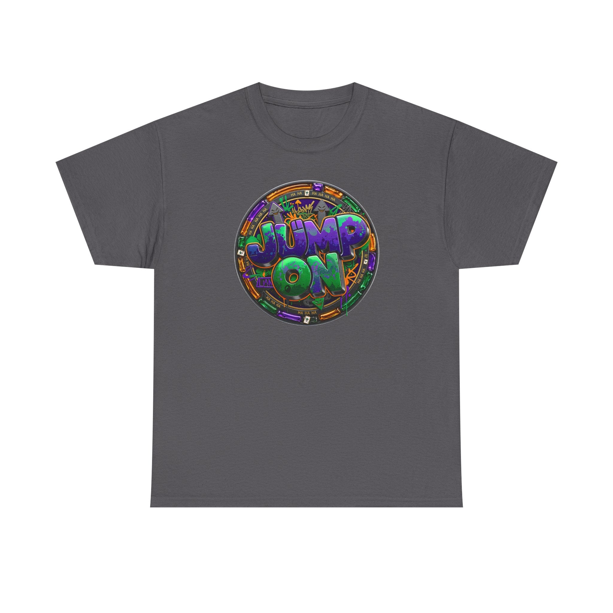 " Jump On" Circle Graphic Tee — Retro Neon Streetwear T-Shirt