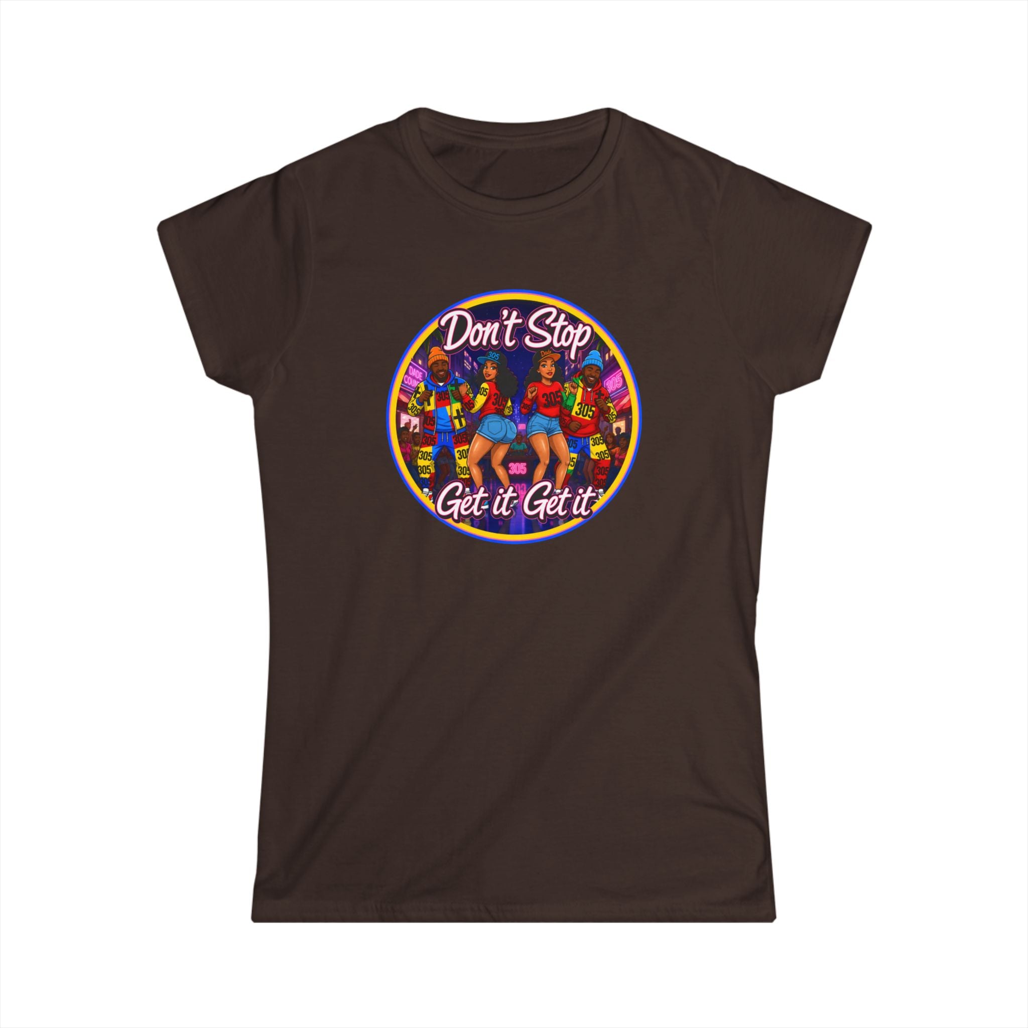 "Don’t Stop Get It Get It" Women’s Tee – Retro Dance Party Graphic Shirt