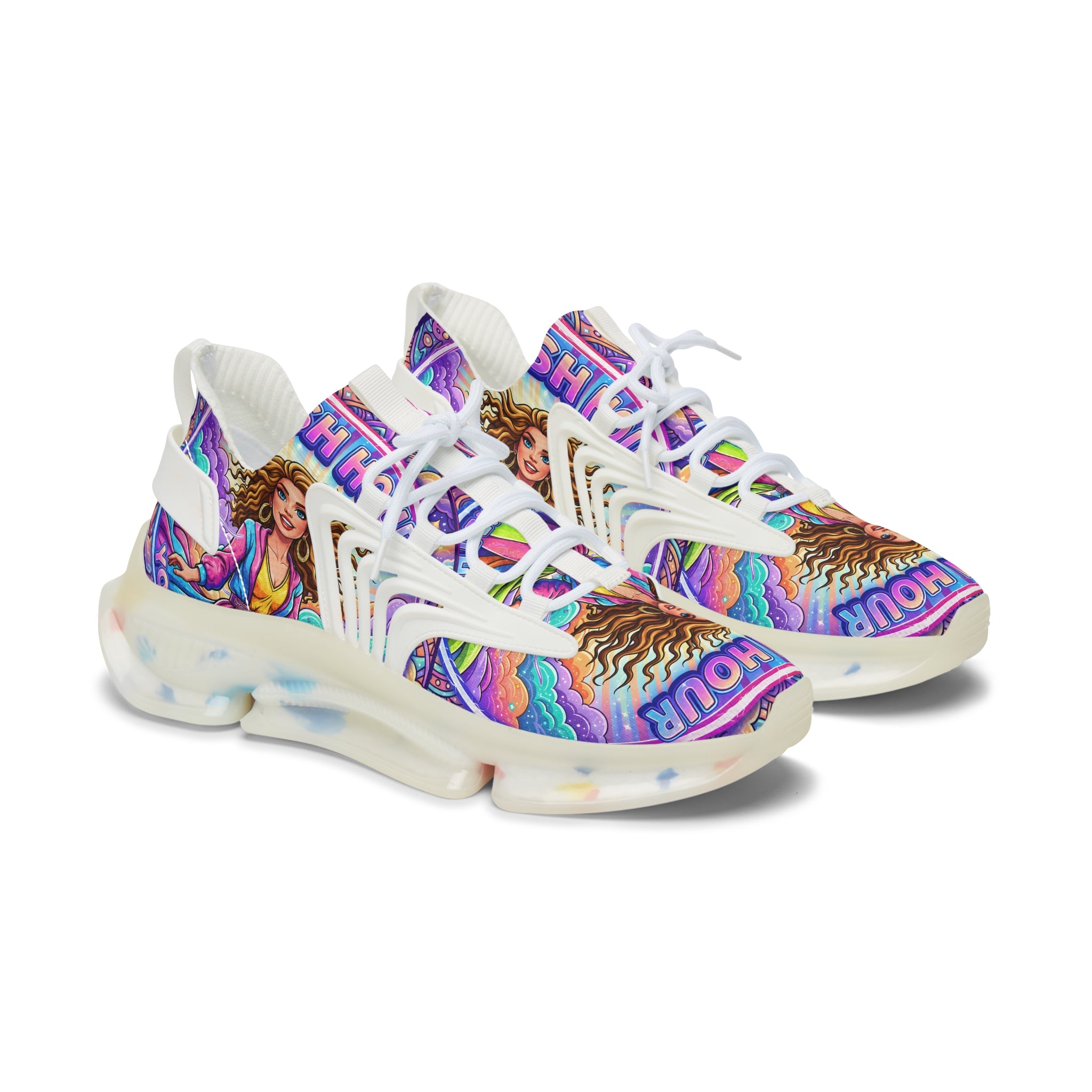 Mesh Sneakers — Vibrant 'Rush Hour' Retro Goddess Athletic Shoes