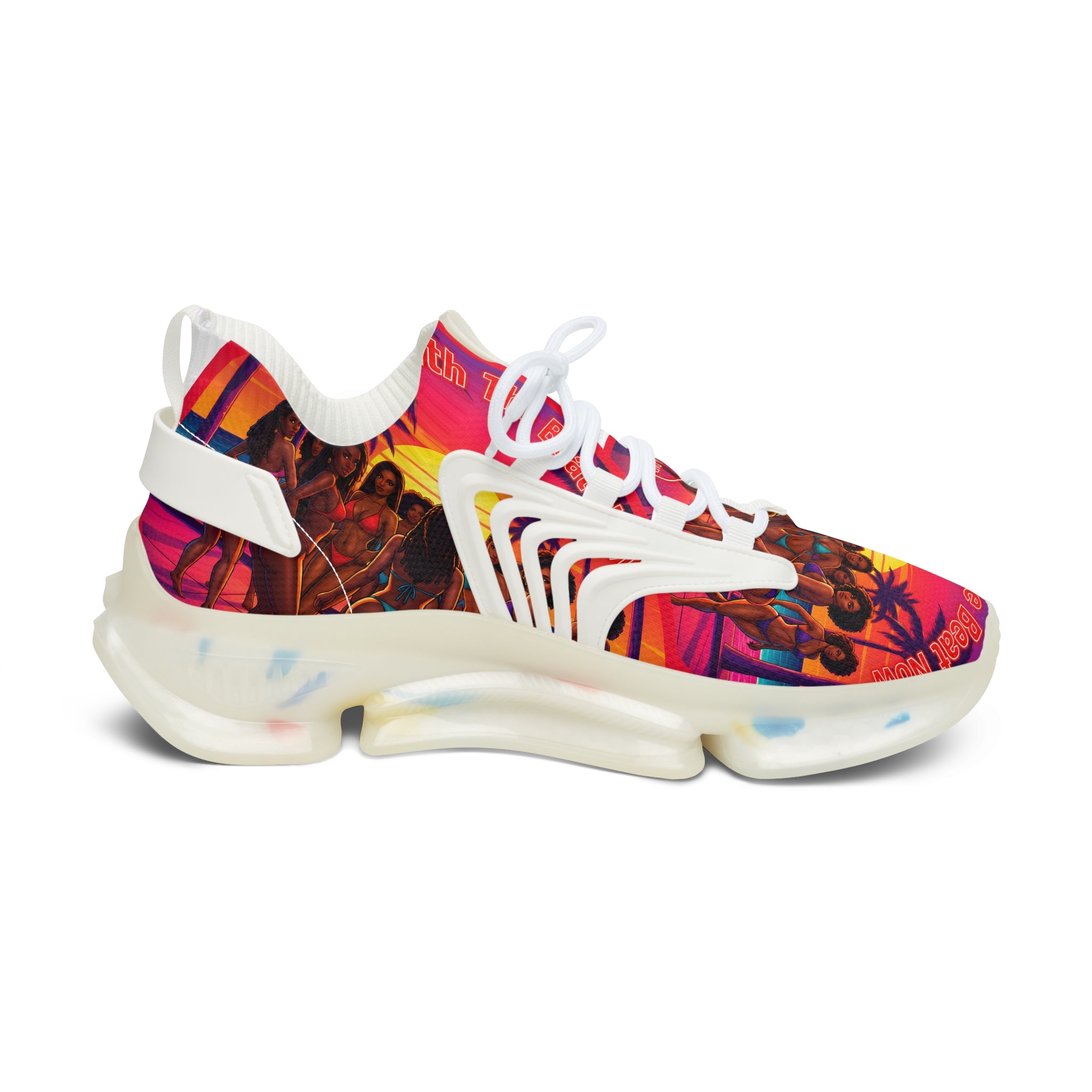 Women's Mesh Sneakers — Vibrant Sunset Beach Print Athletic Shoes