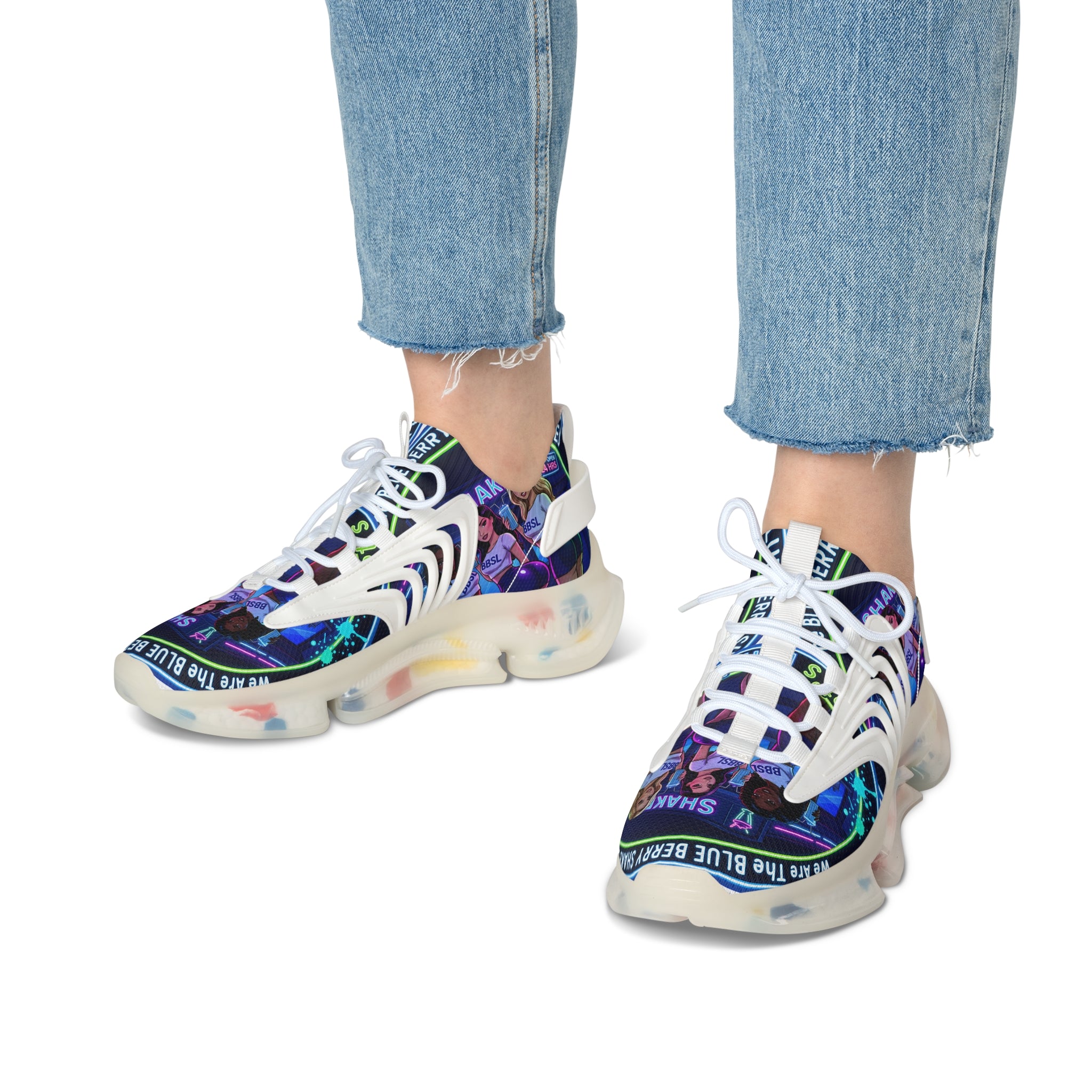 Graphic Mesh Sneakers — " We Are The Blueberry Shake Ladies "Colorful Pop Portrait Design for Women