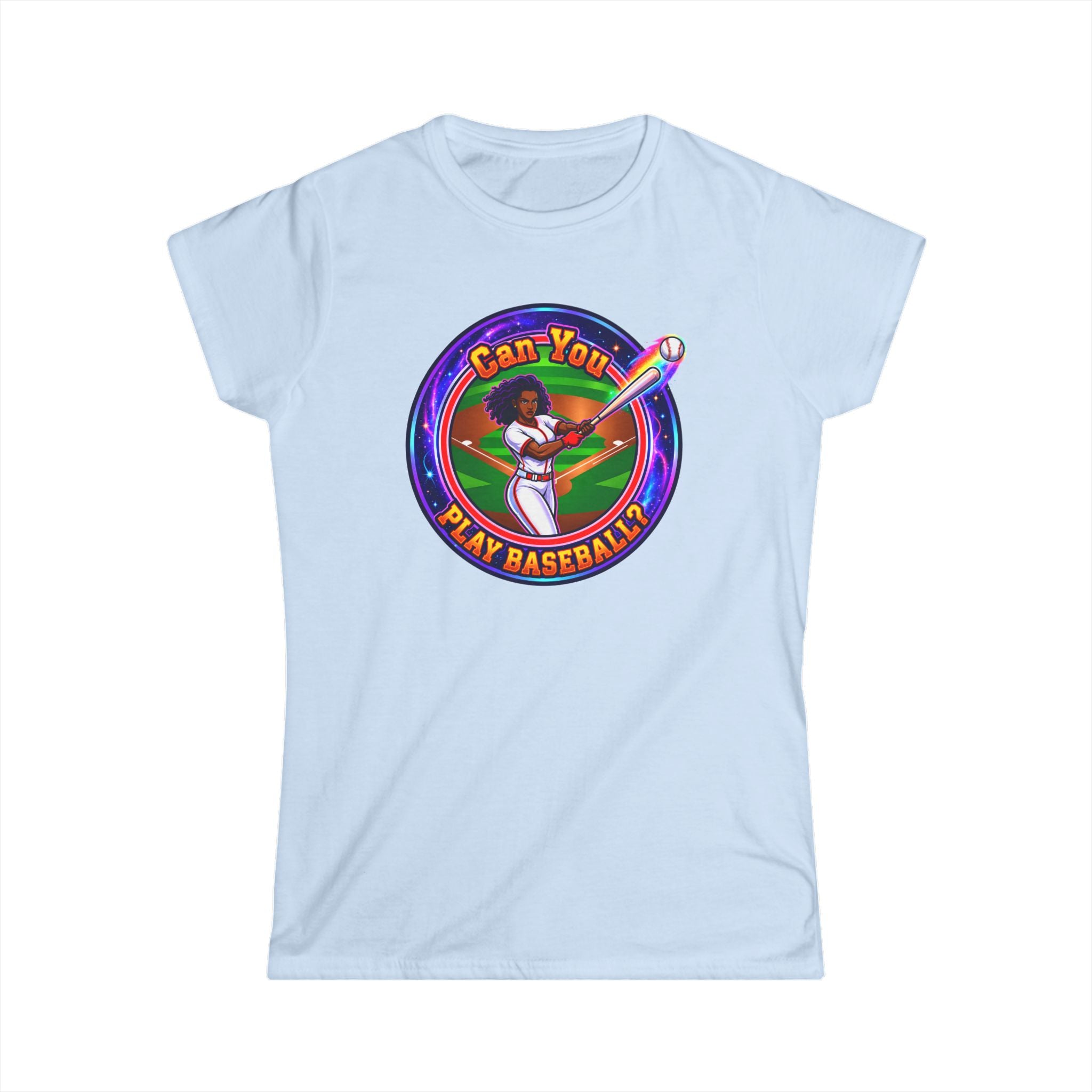 "Can You Play Baseball" Women's Baseball Tee – Feminine Softstyle Baseball Shirt