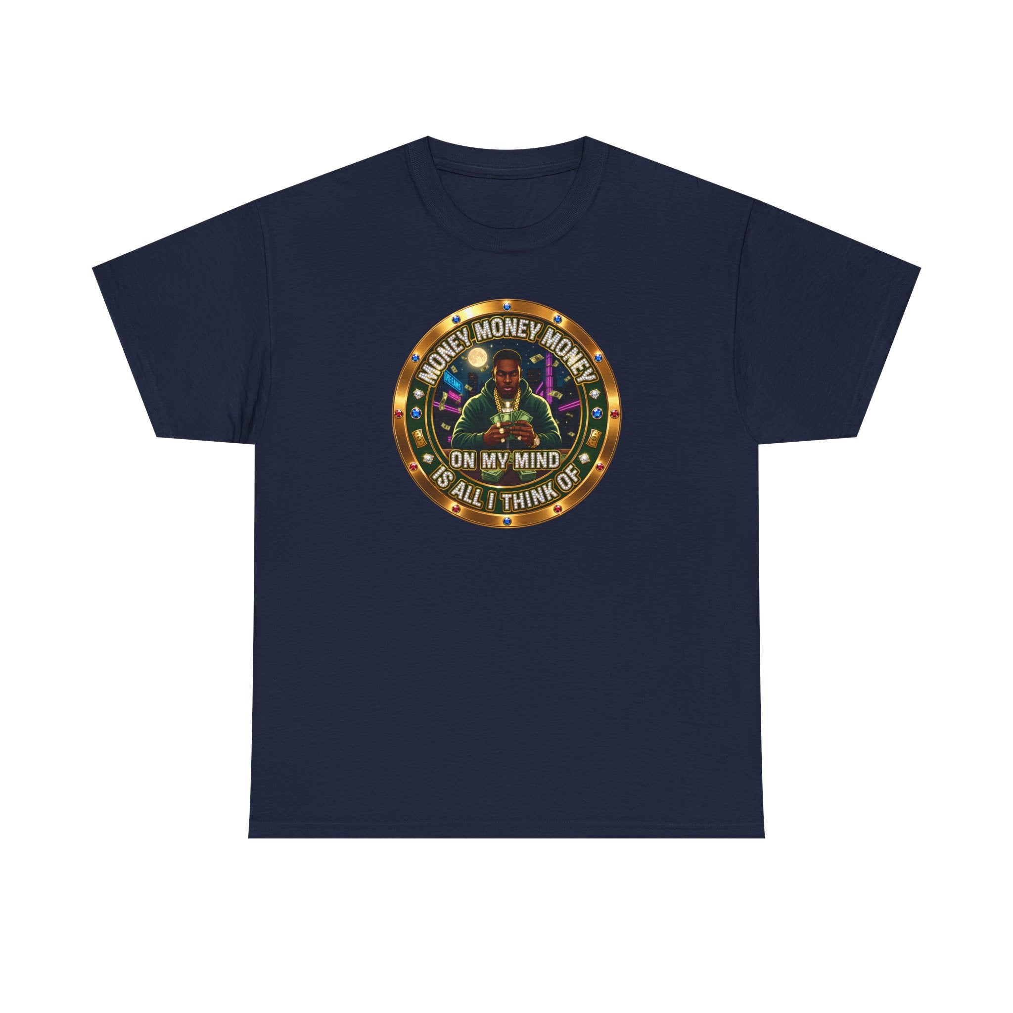 "Money On My Mind" Graphic Tee — Retro Casino Coin Design
