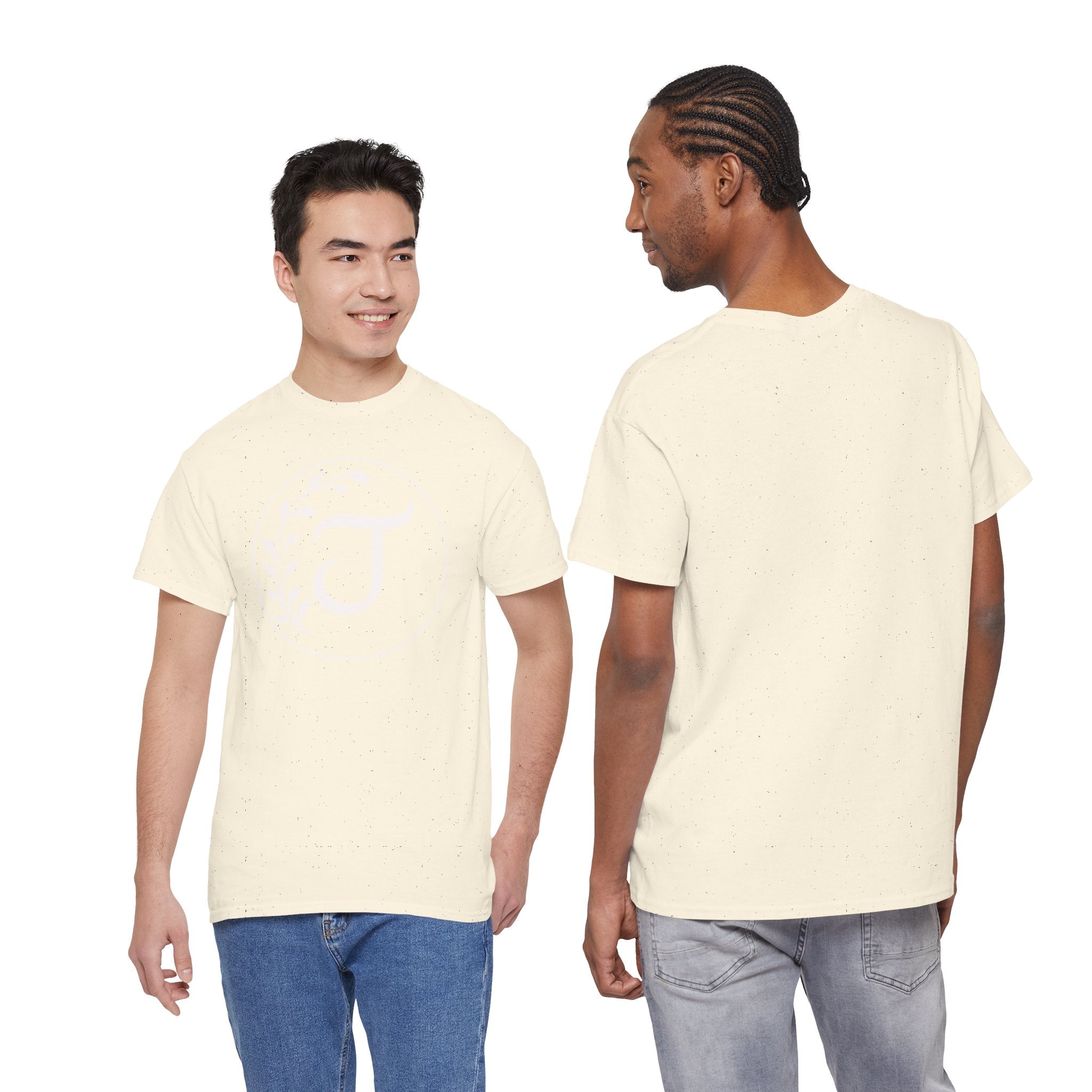 White Tee with Subtle "Floral J " Jesus Christ "— Minimalist Japanese Character T-Shirt
