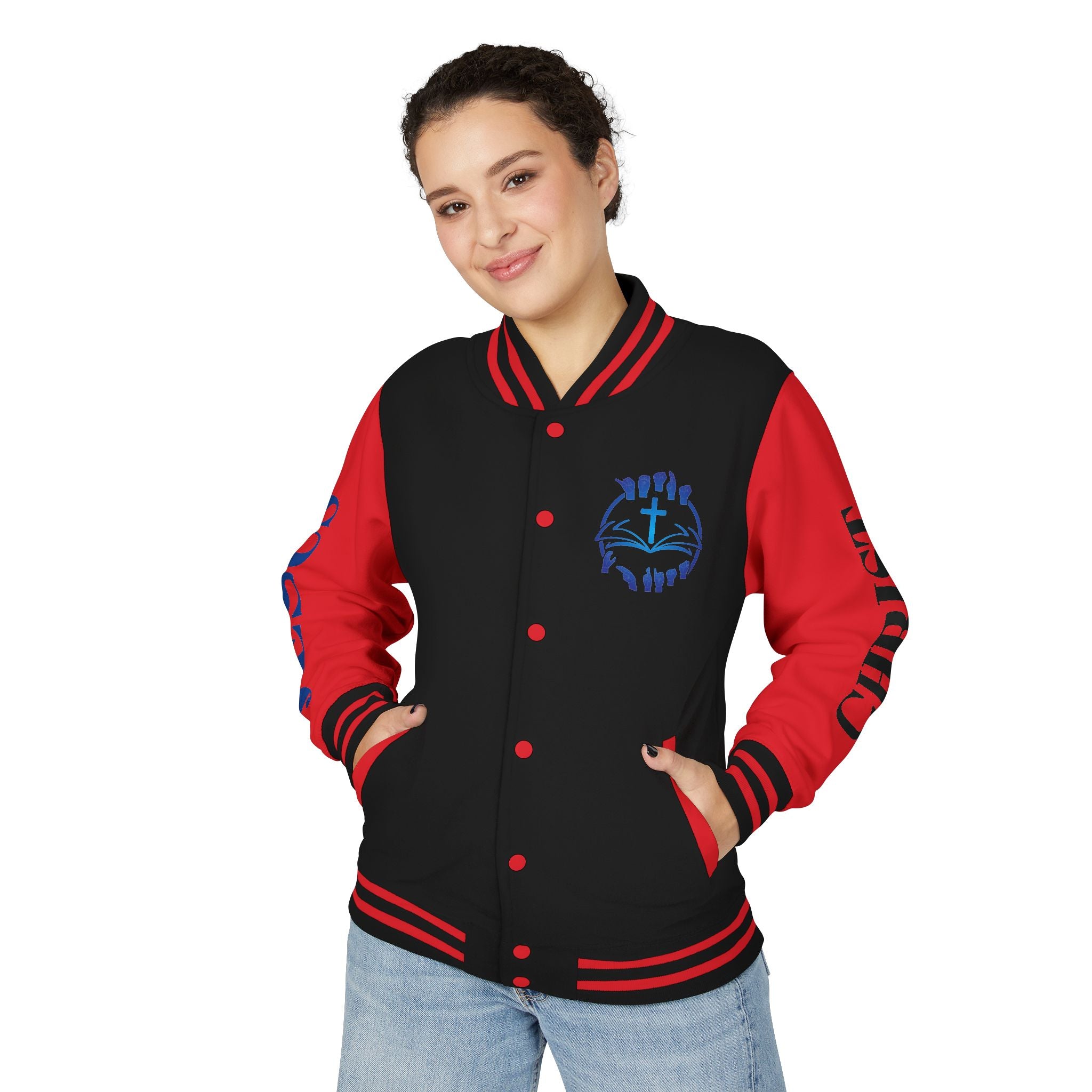 Christian Cross Letterman Jacket — Faith Crewneck Varsity Jacket