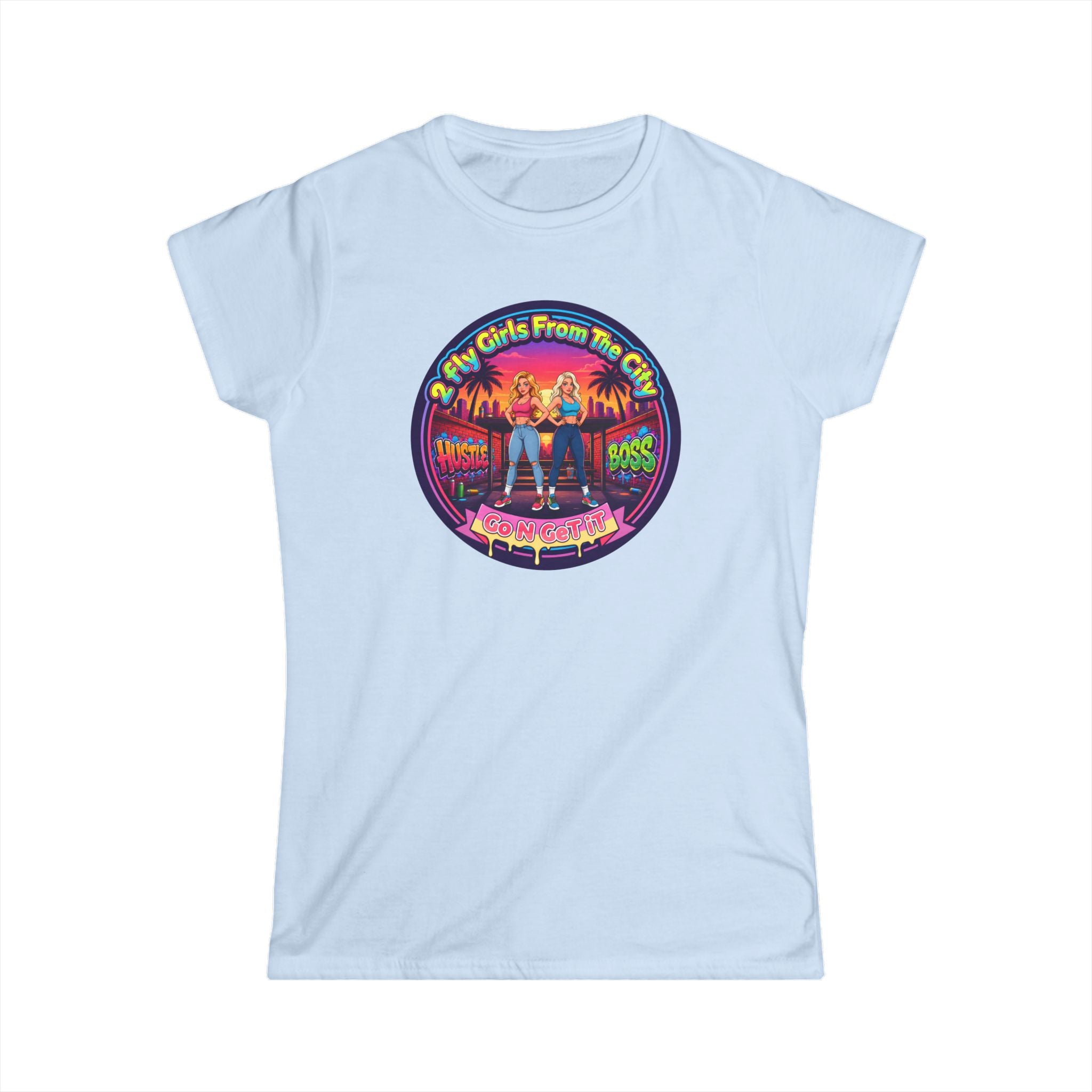 Retro '2 Fly Girls From The City"  Graphic Tee - 80s Sunset Rock Band Vibe
