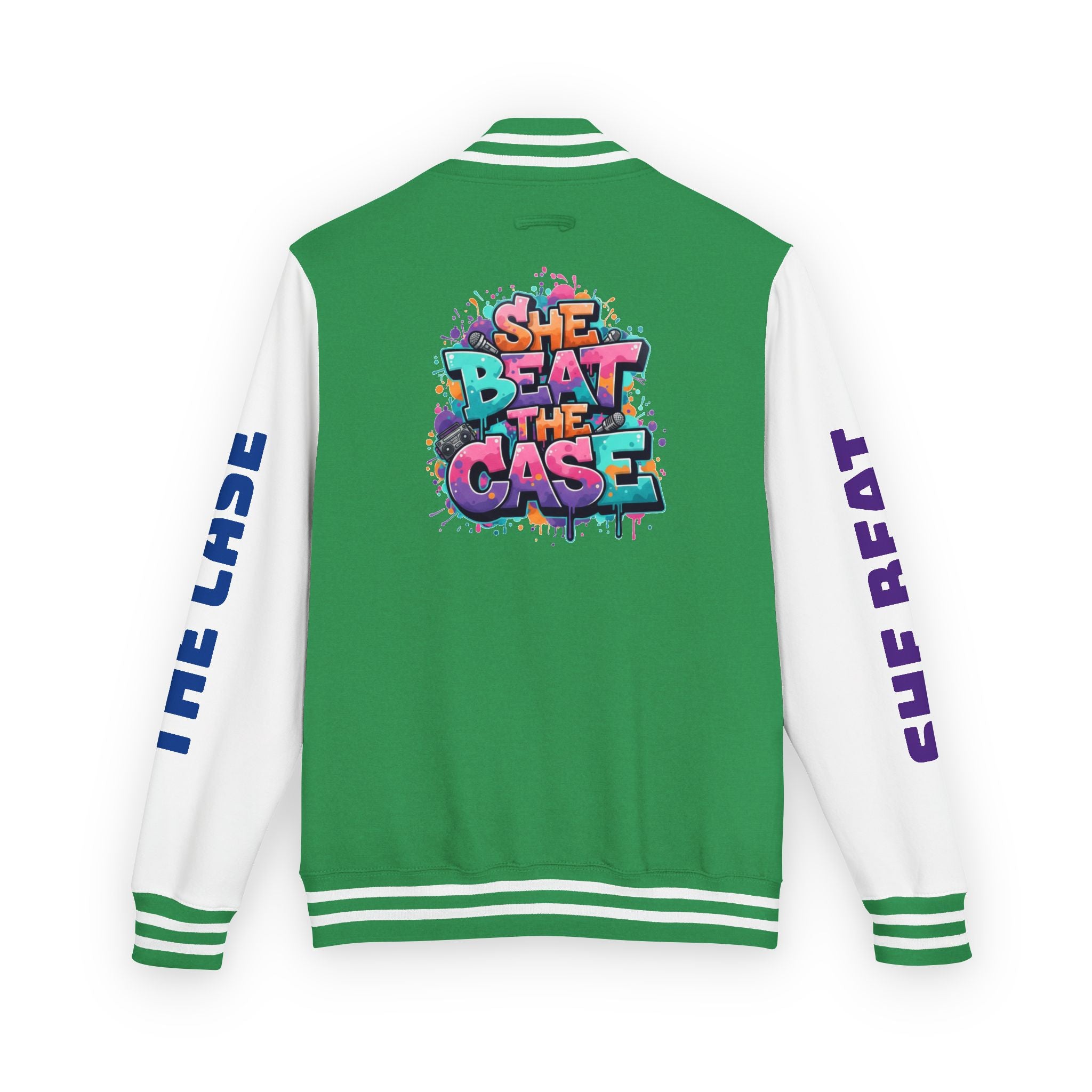 Letterman Jacket — “She Beat the Case” Colorful Graffiti Backprint