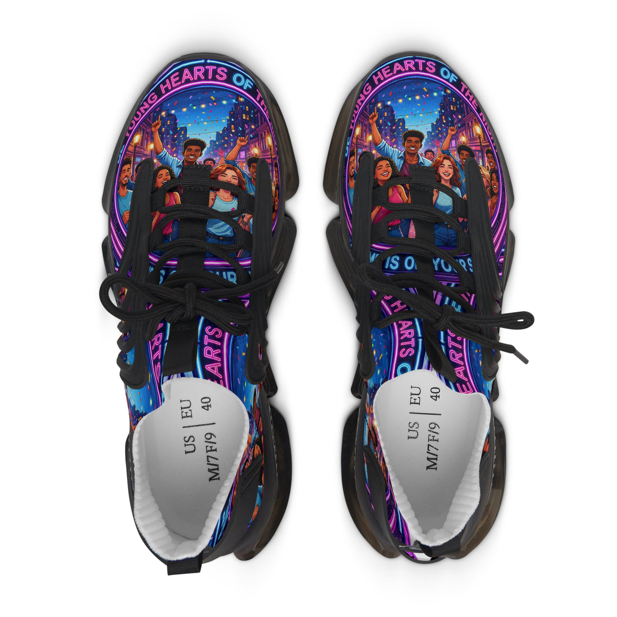 Women’s Mesh Sneakers — Colorful 'Be Young Of Hearts of the Night' Graphic Athletic Shoes