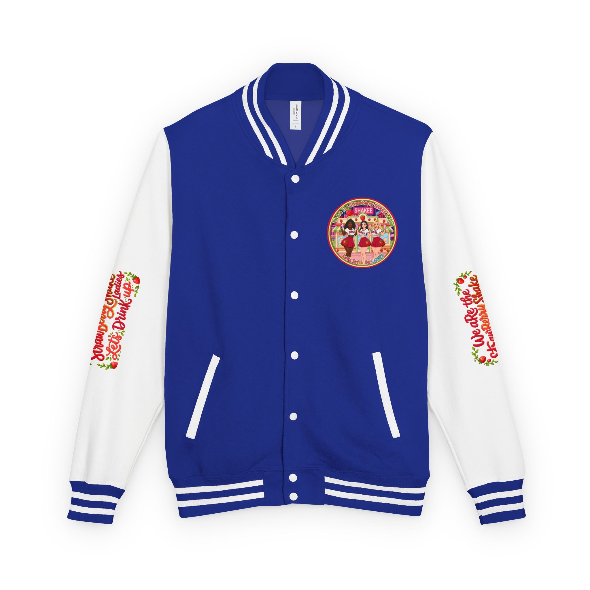 Letterman Jacket — " We Are The Strawberry Shake Ladies " Retro 'Shakee' Strawberry Girls Varsity Jacket