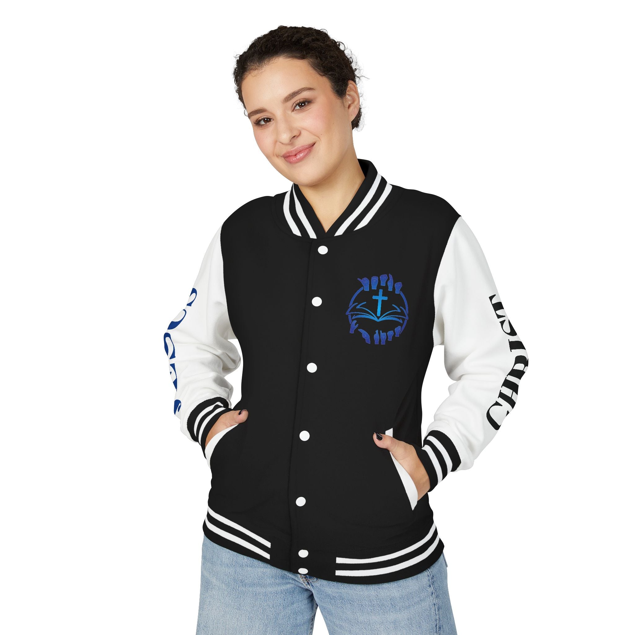 Christian Cross Letterman Jacket — Faith Crewneck Varsity Jacket