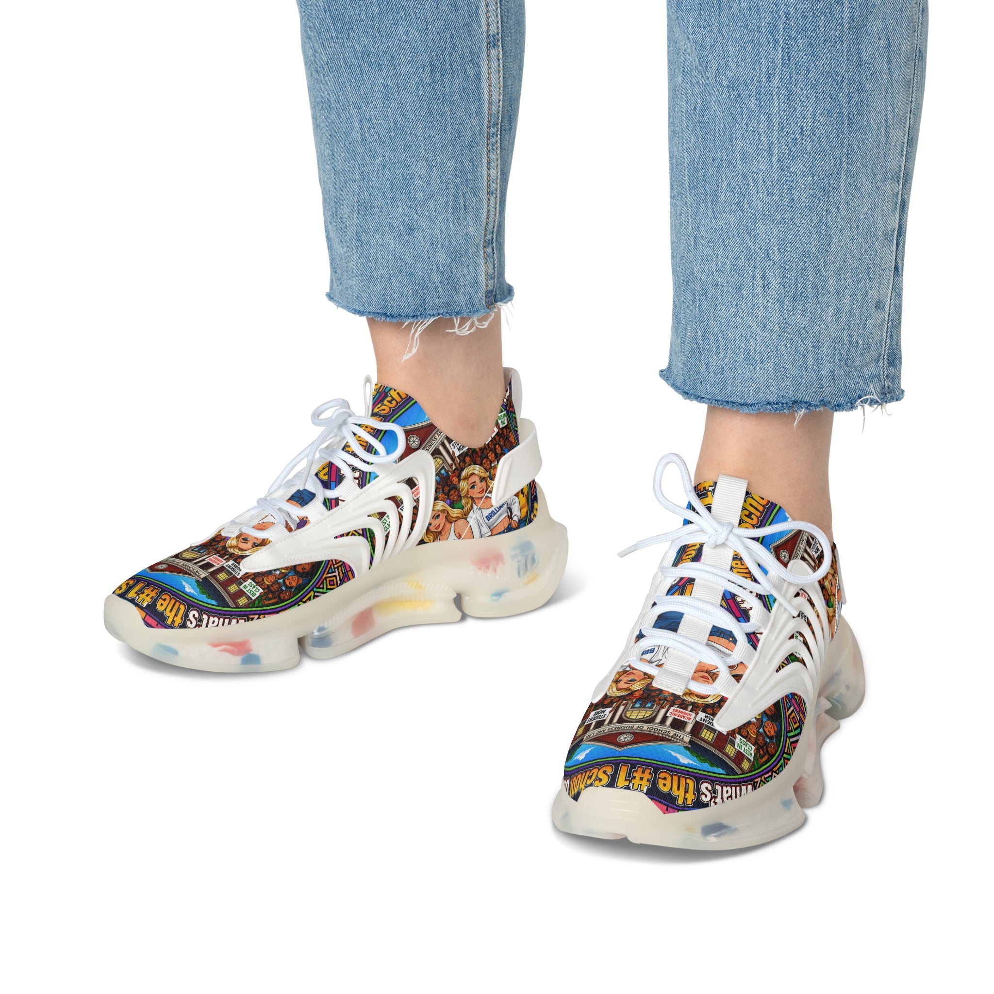 Women's Mesh Sneakers — Colorful Retro School Girl Graphic Athletic Shoes