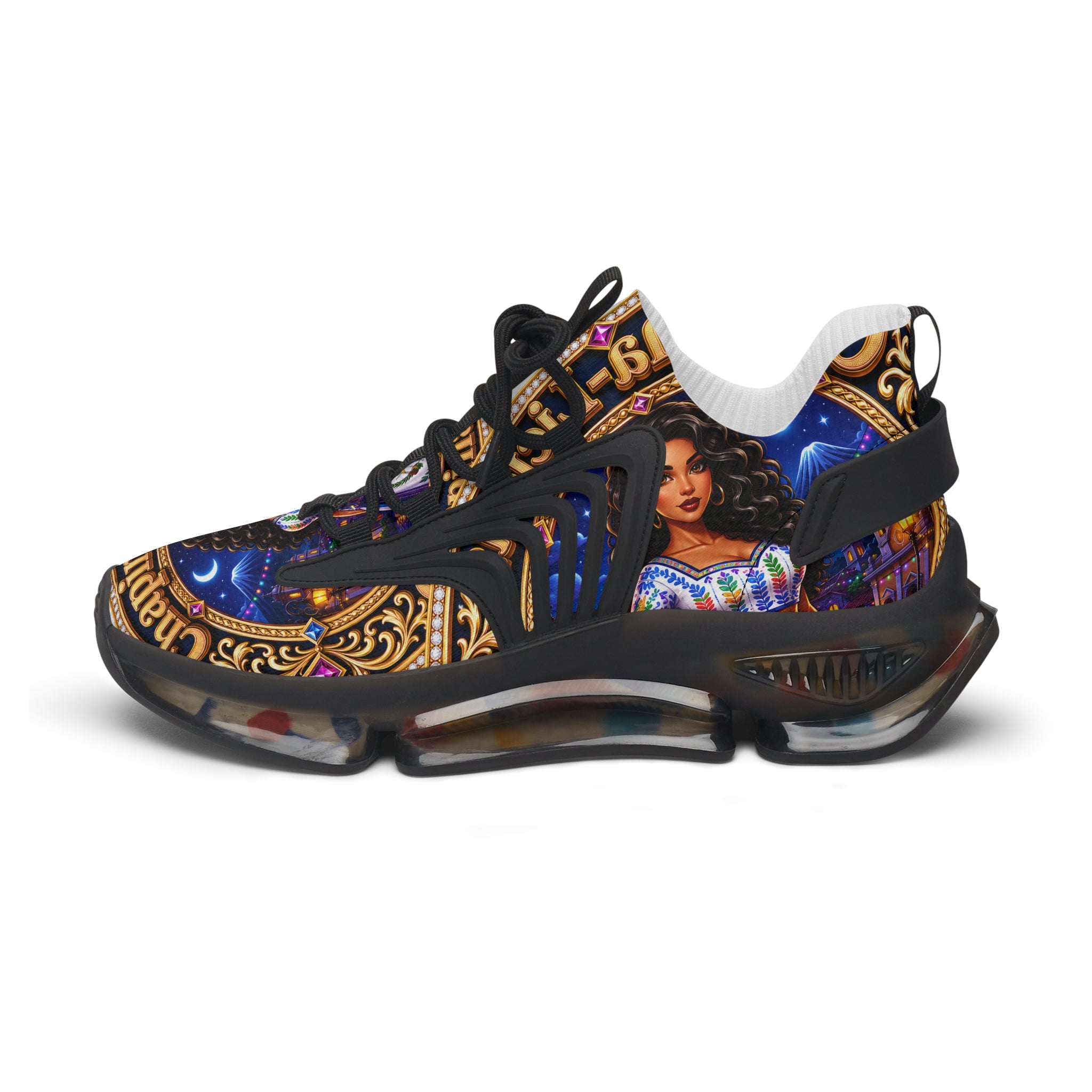 Women's Mesh Sneakers — Colorful Folklore Print Athletic Shoes